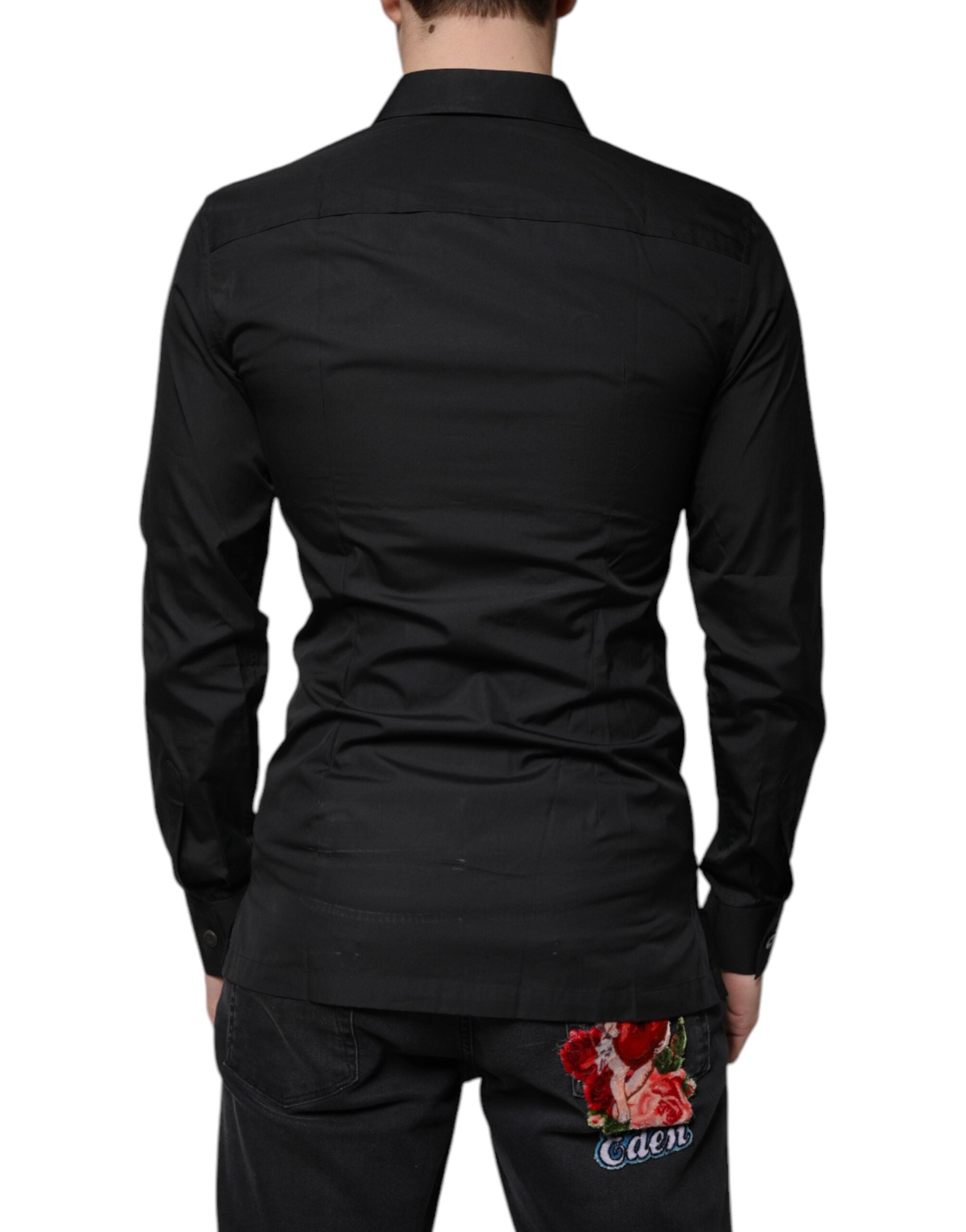 Dolce & Gabbana Black Cotton Formal Long Sleeves Dress Men's Shirt
