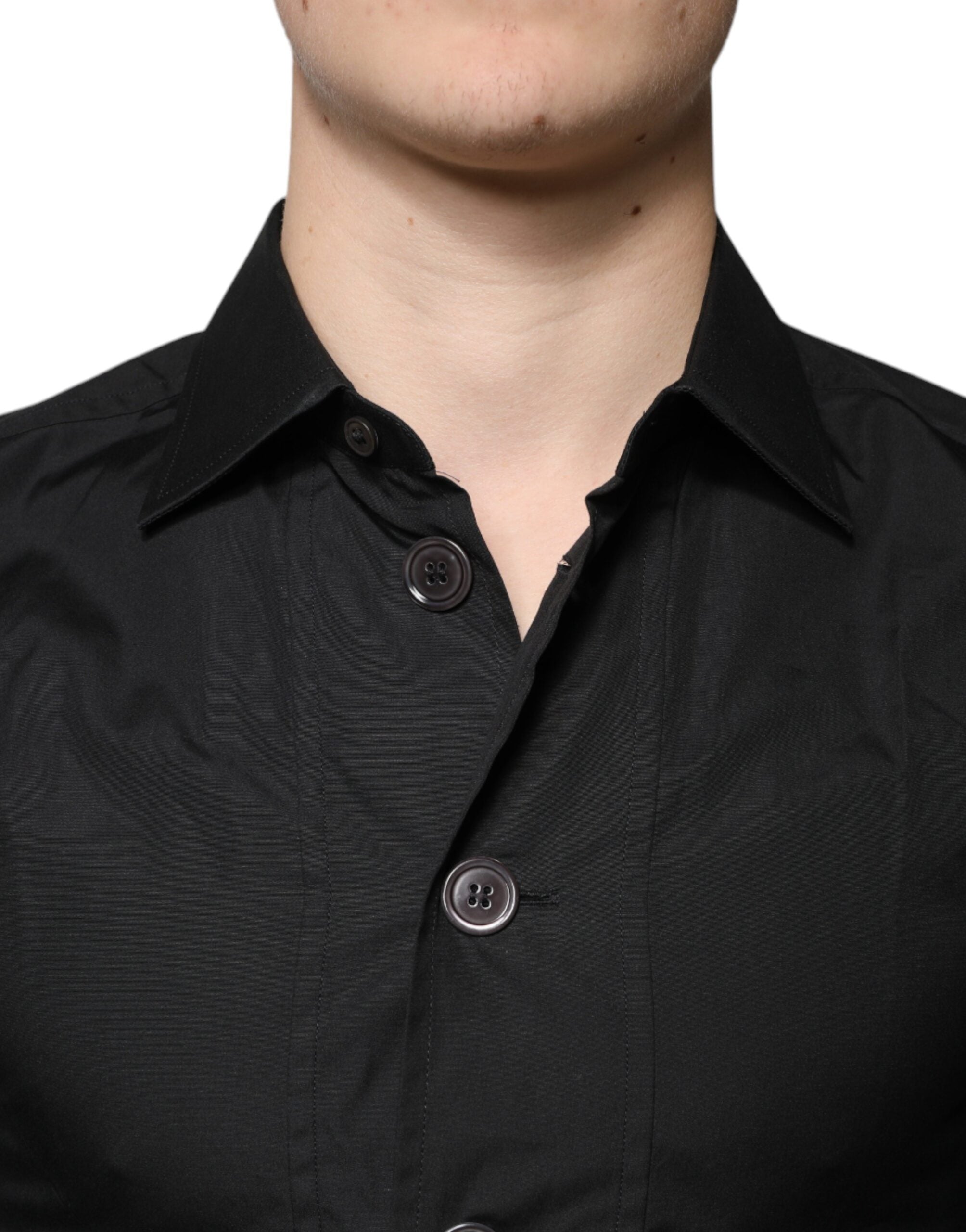 Dolce & Gabbana Black Cotton Formal Long Sleeves Dress Men's Shirt