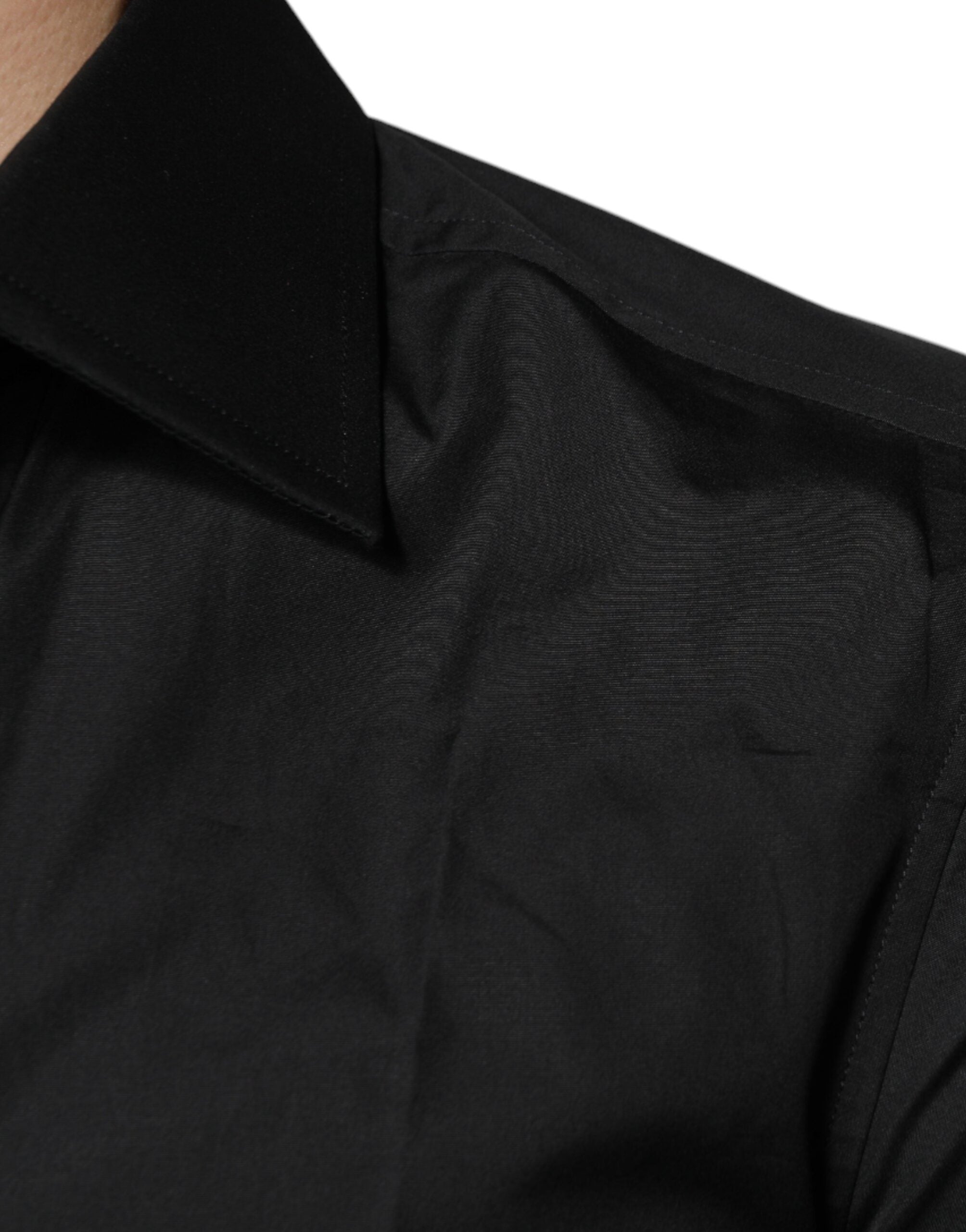 Dolce & Gabbana Black Cotton Formal Long Sleeves Dress Men's Shirt