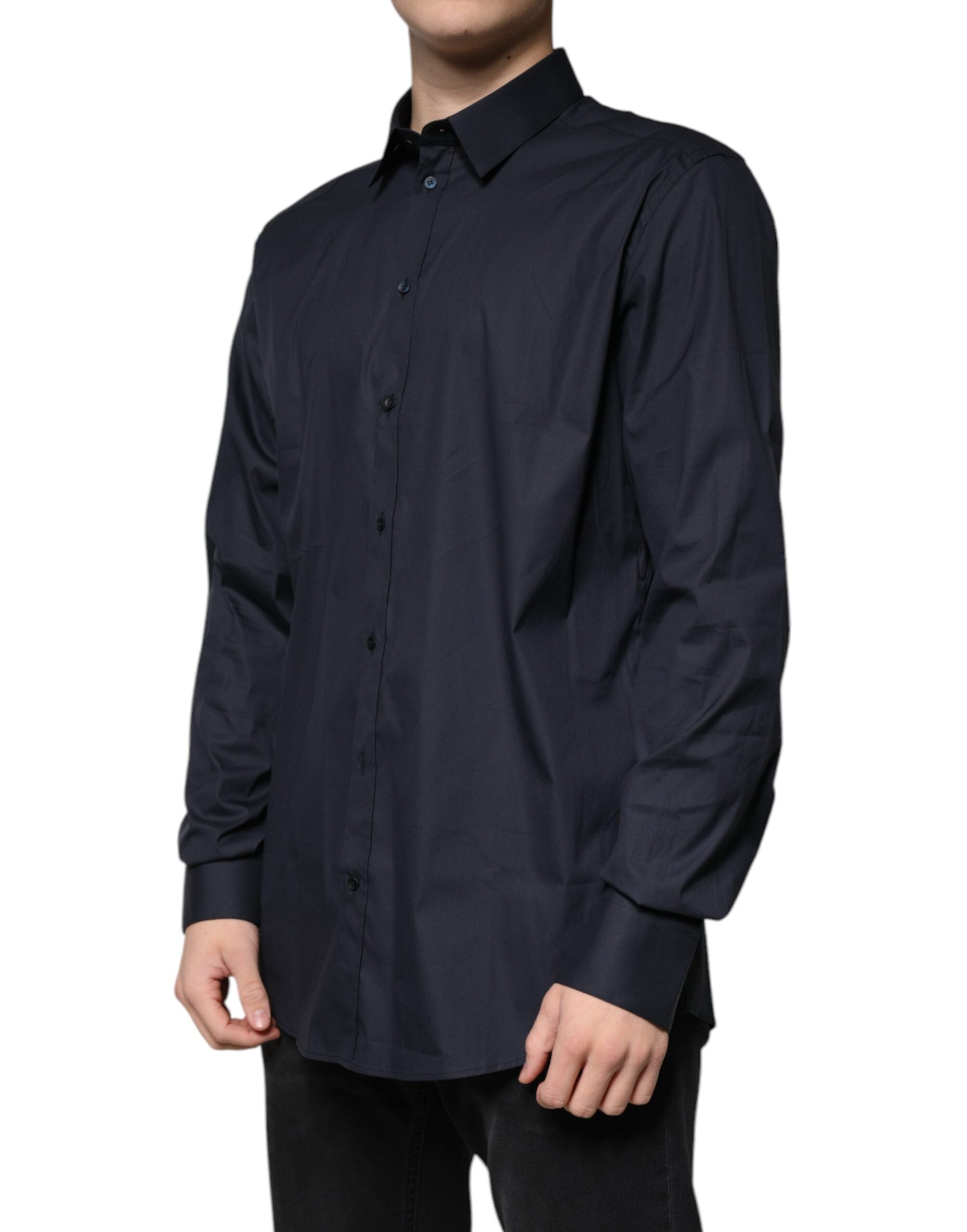 Dolce & Gabbana Black Cotton Blend Formal GOLD Dress Men's Shirt