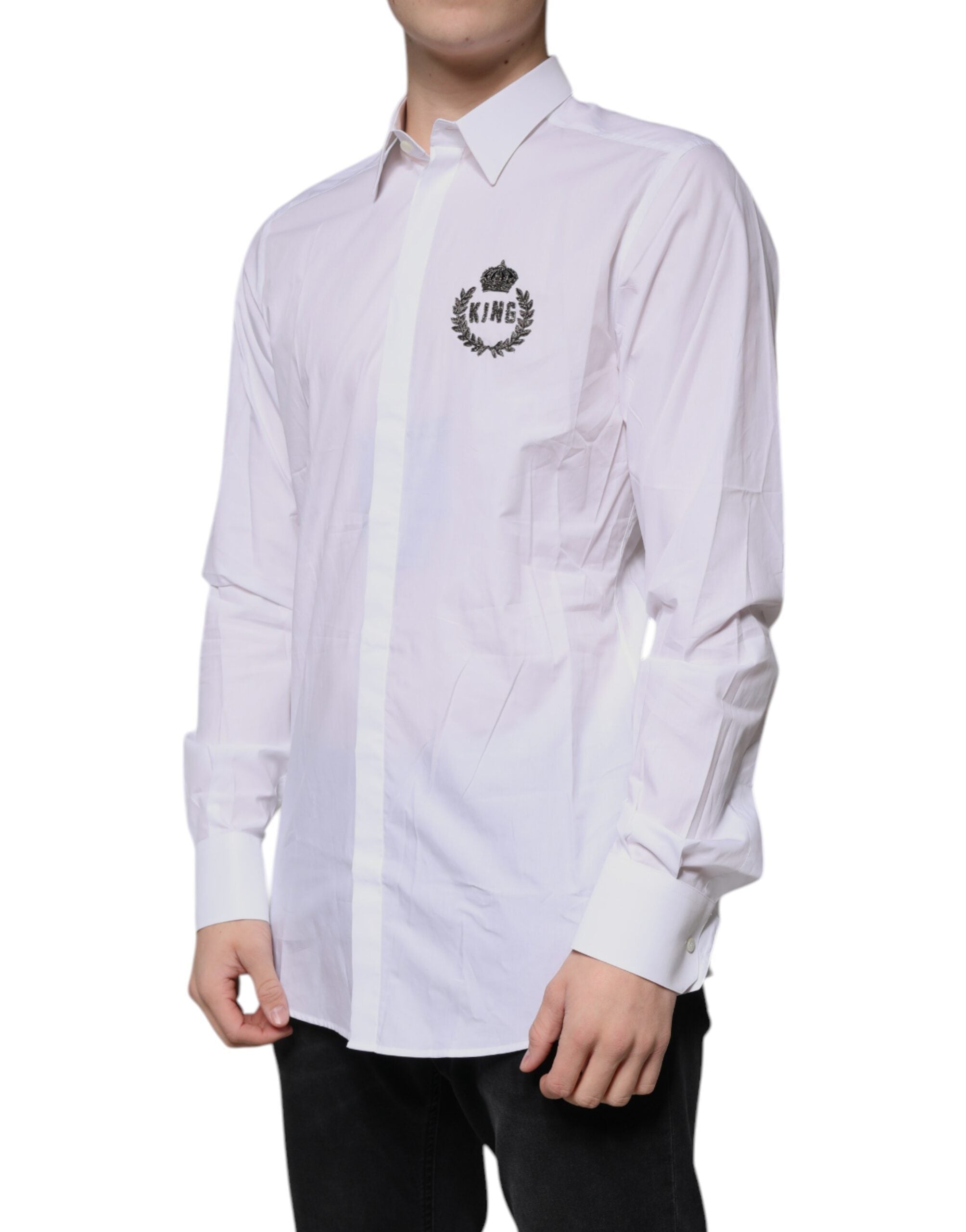 Dolce & Gabbana White Cotton Logo Formal Men GOLD Dress Men's Shirt