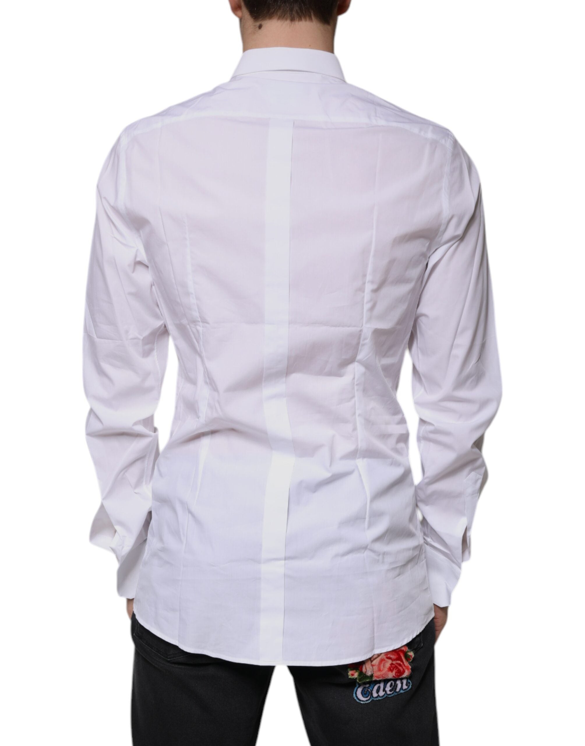 Dolce & Gabbana White Cotton Logo Formal Men GOLD Dress Men's Shirt