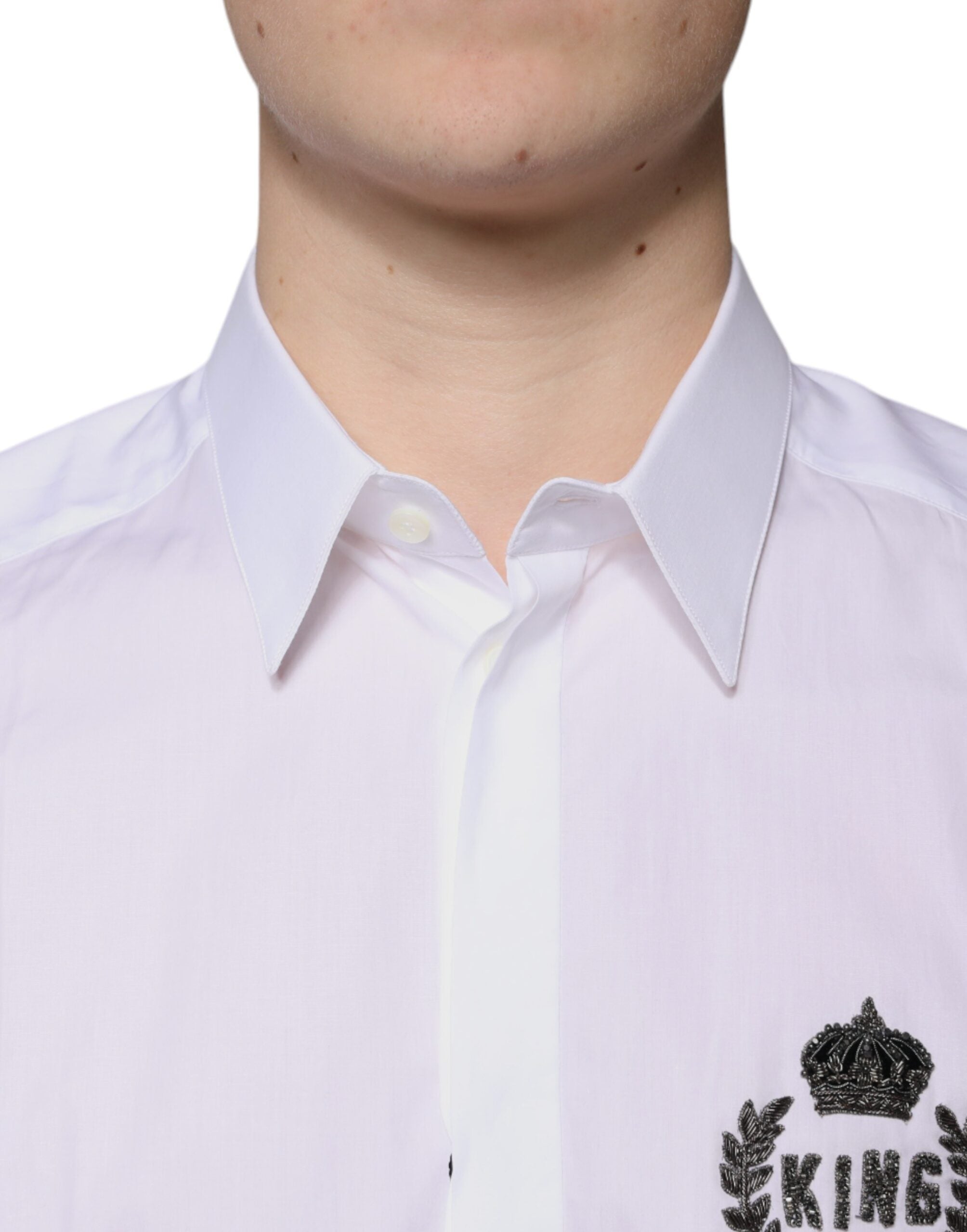 Dolce & Gabbana White Cotton Logo Formal Men GOLD Dress Men's Shirt