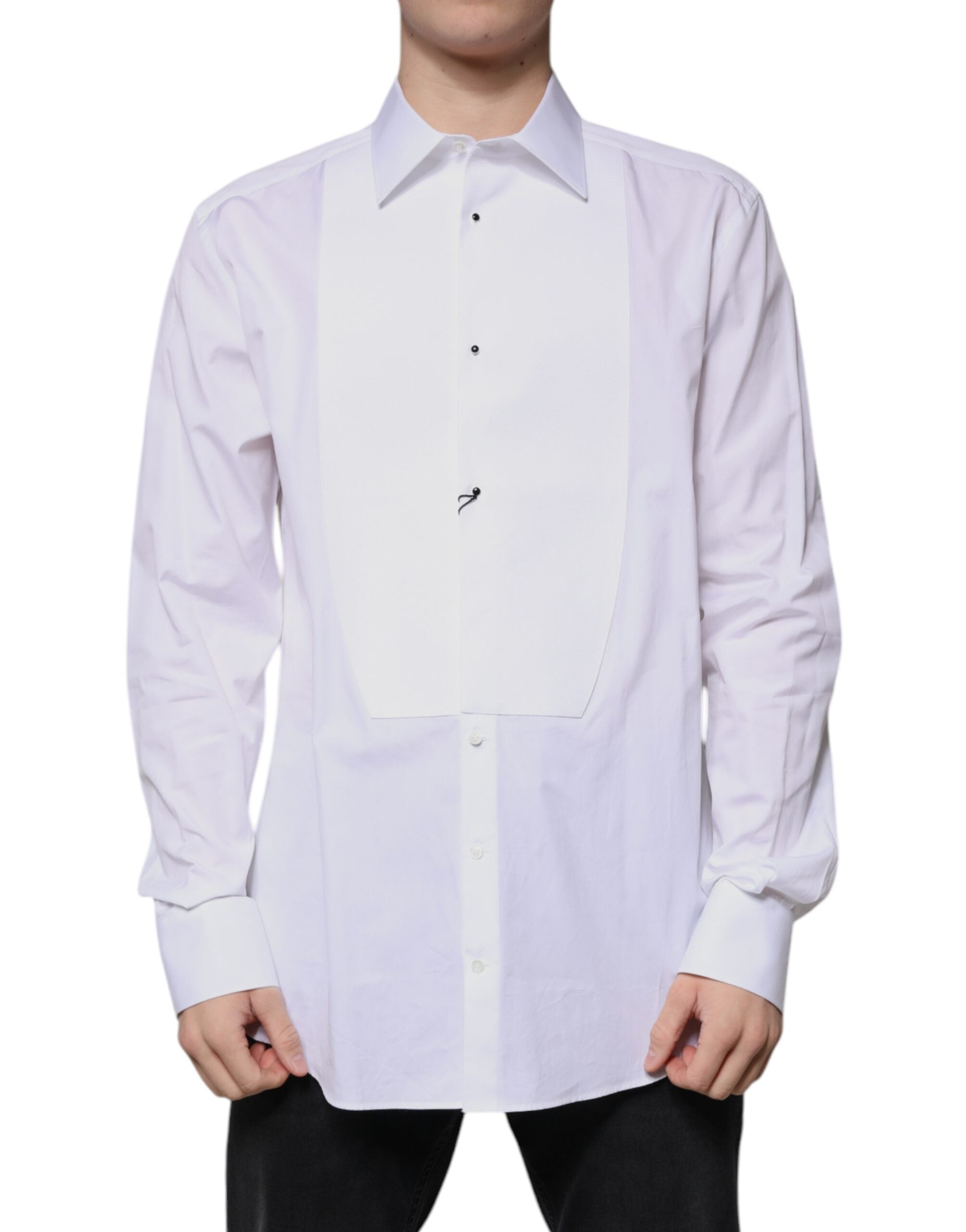 Dolce & Gabbana White Bib Cotton Poplin GOLD Formal Men's Shirt
