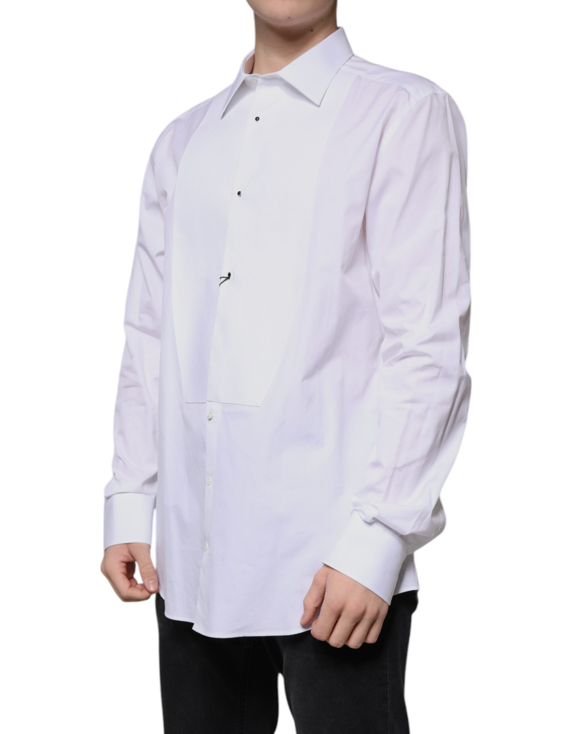 Dolce & Gabbana White Bib Cotton Poplin GOLD Formal Men's Shirt