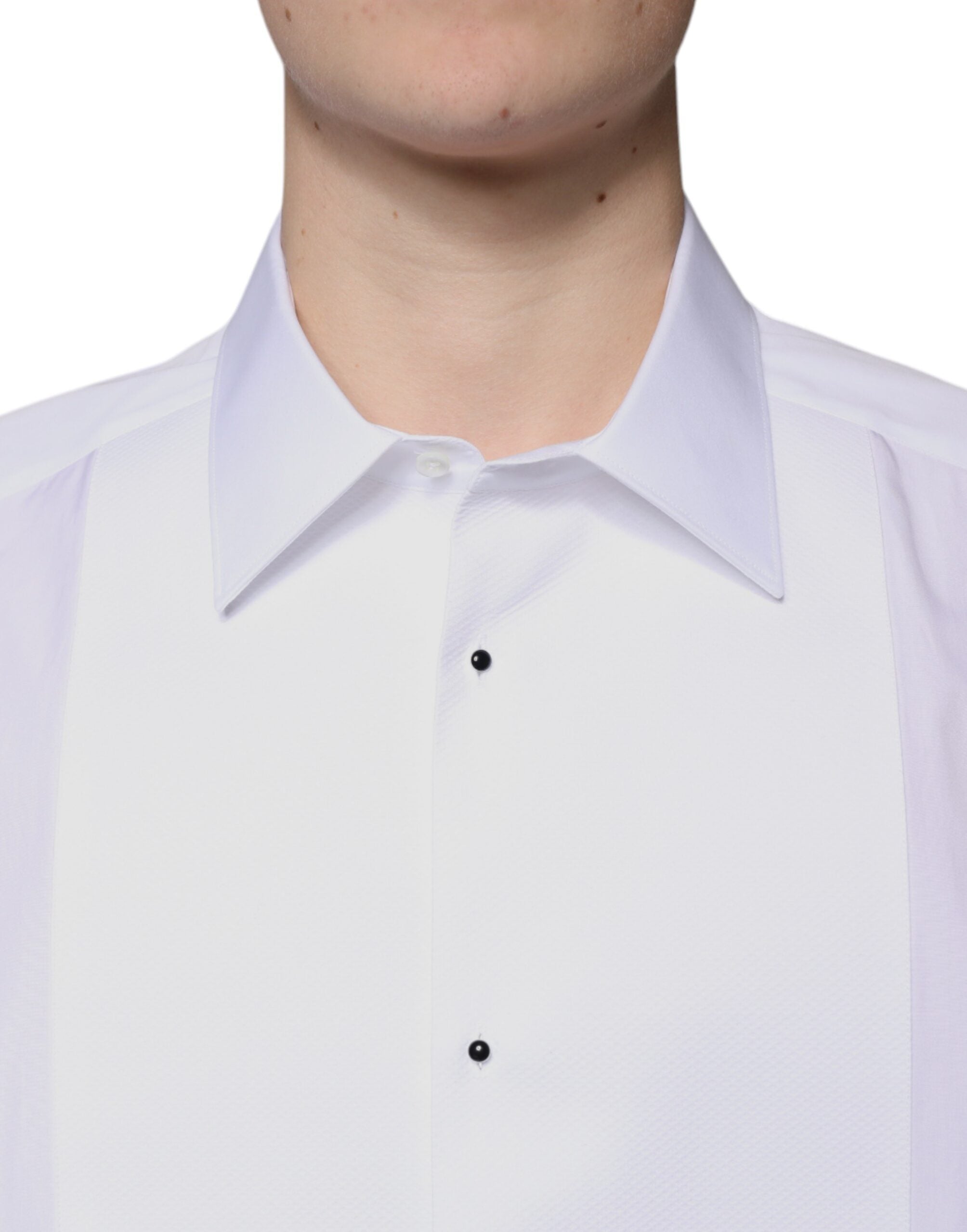 Dolce & Gabbana White Bib Cotton Poplin GOLD Formal Men's Shirt