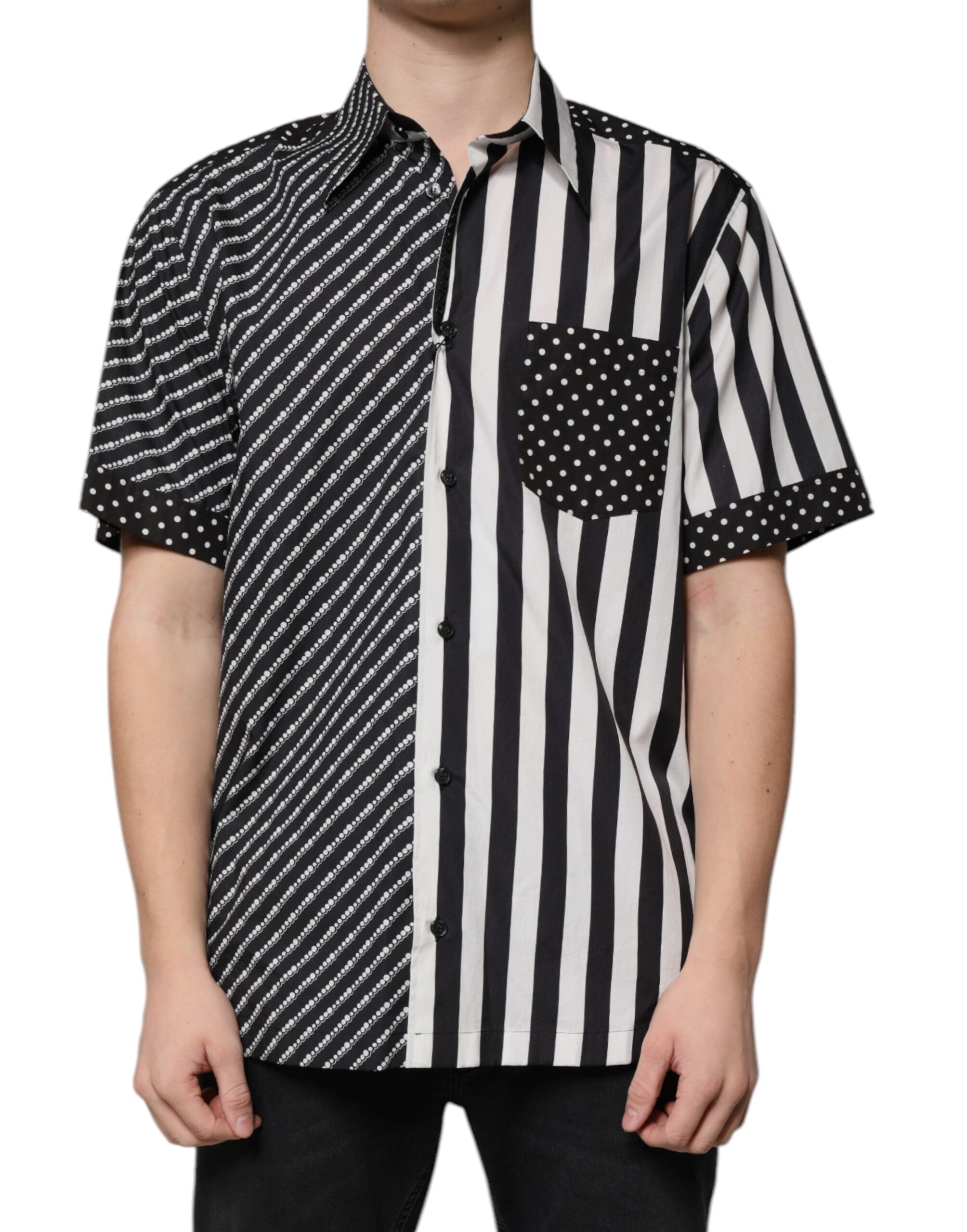 Dolce & Gabbana Black White Striped Button Down Casual Men's Shirt