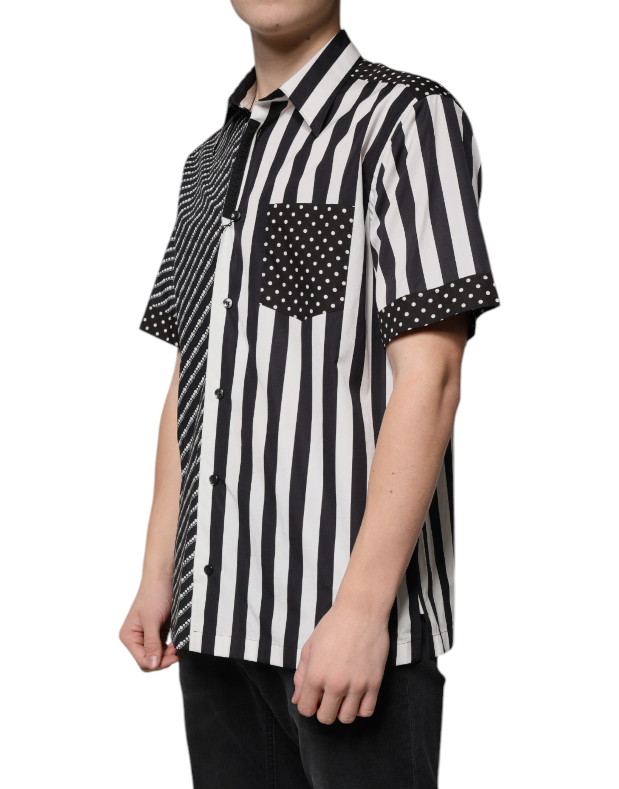 Dolce & Gabbana Black White Striped Button Down Casual Men's Shirt