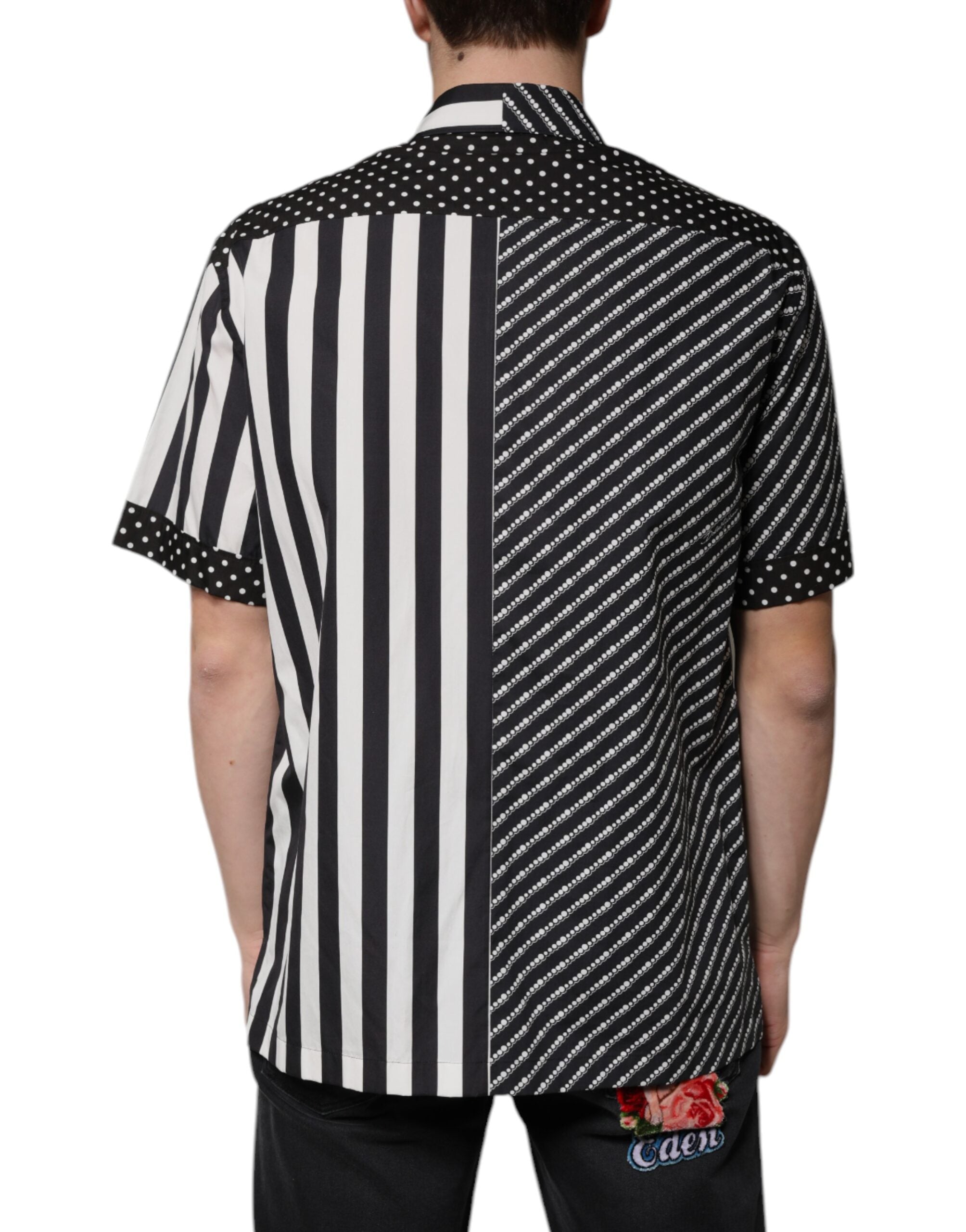 Dolce & Gabbana Black White Striped Button Down Casual Men's Shirt
