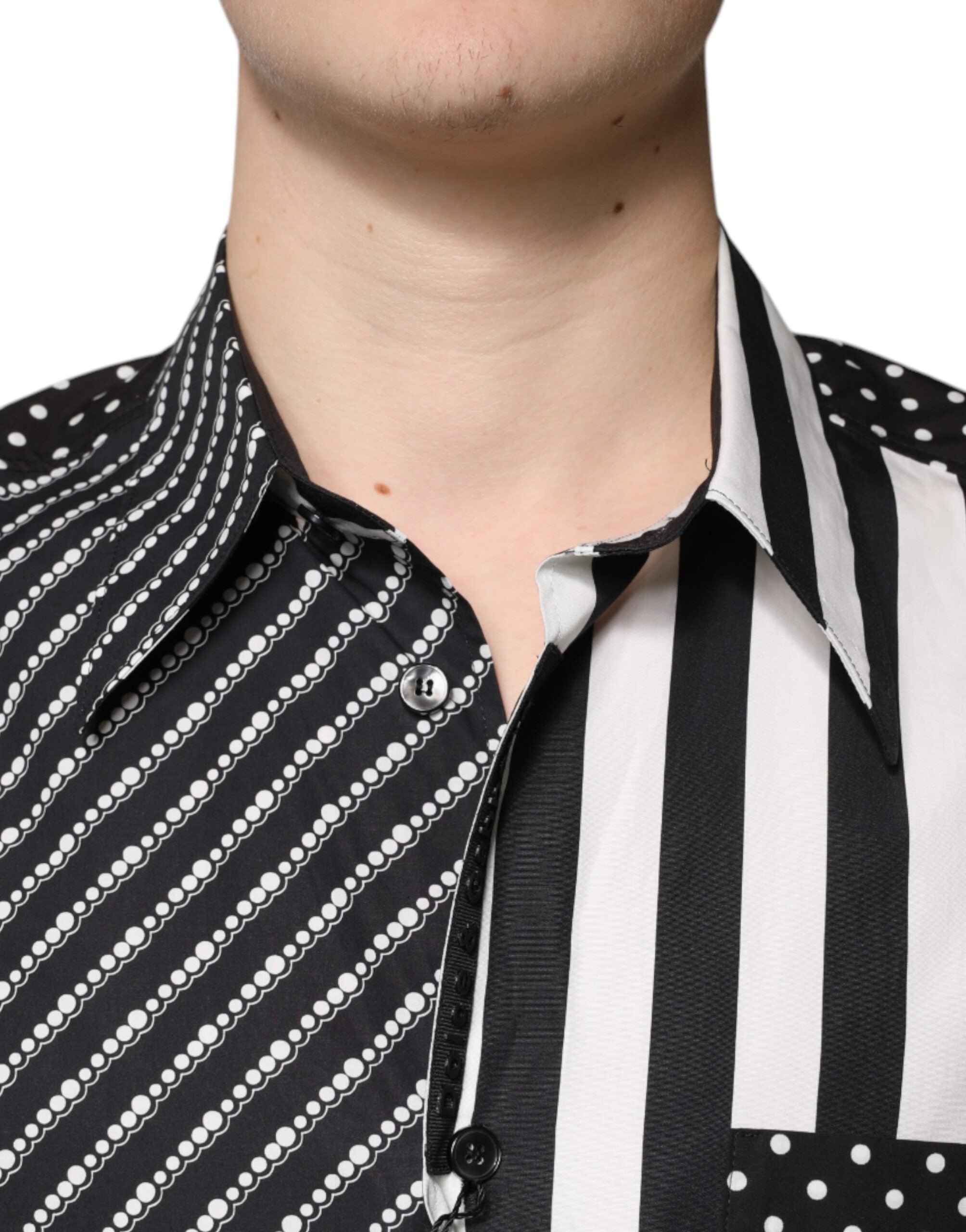 Dolce & Gabbana Black White Striped Button Down Casual Men's Shirt