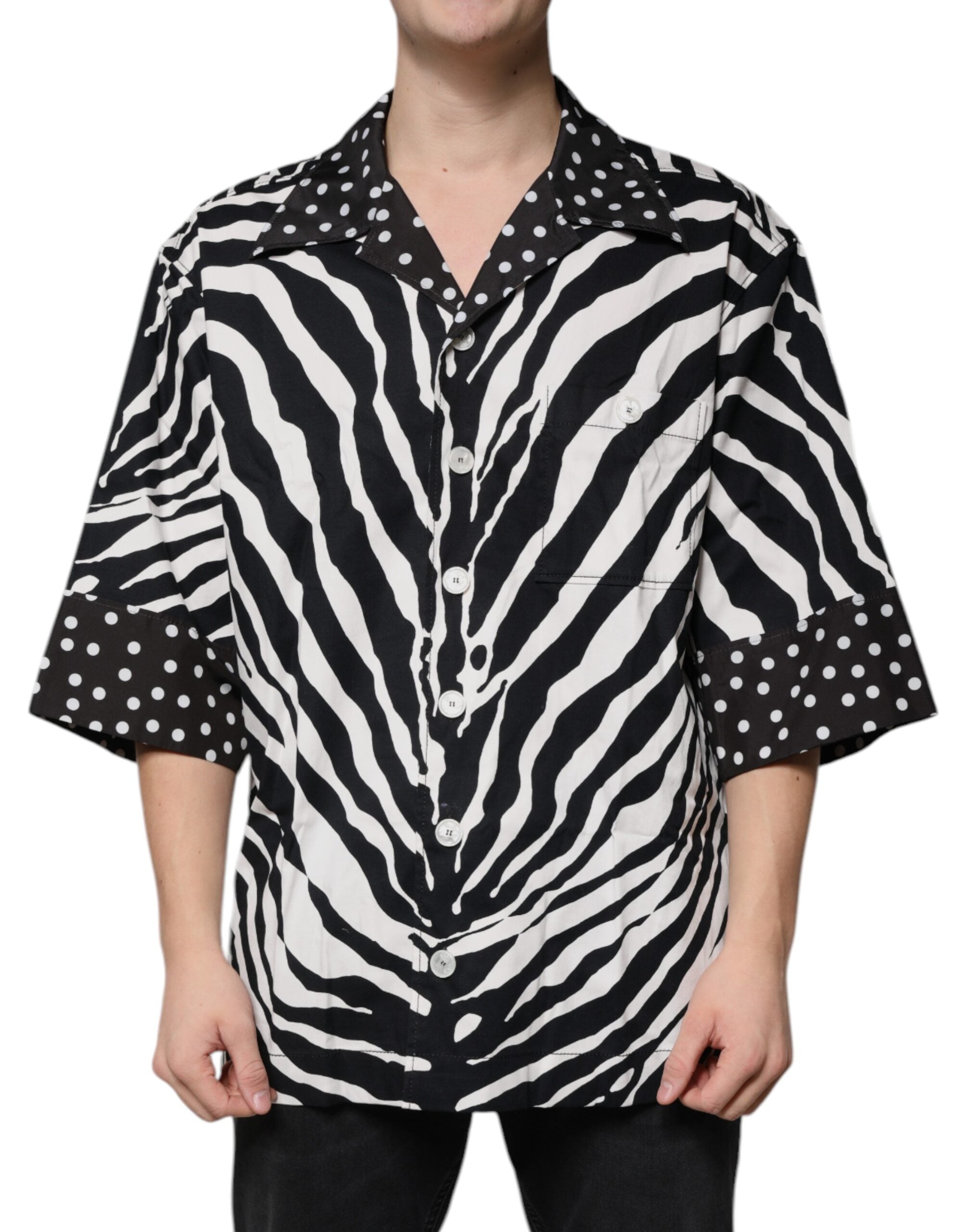 Dolce & Gabbana Black White Zebra Button Down Oversize Men's Shirt