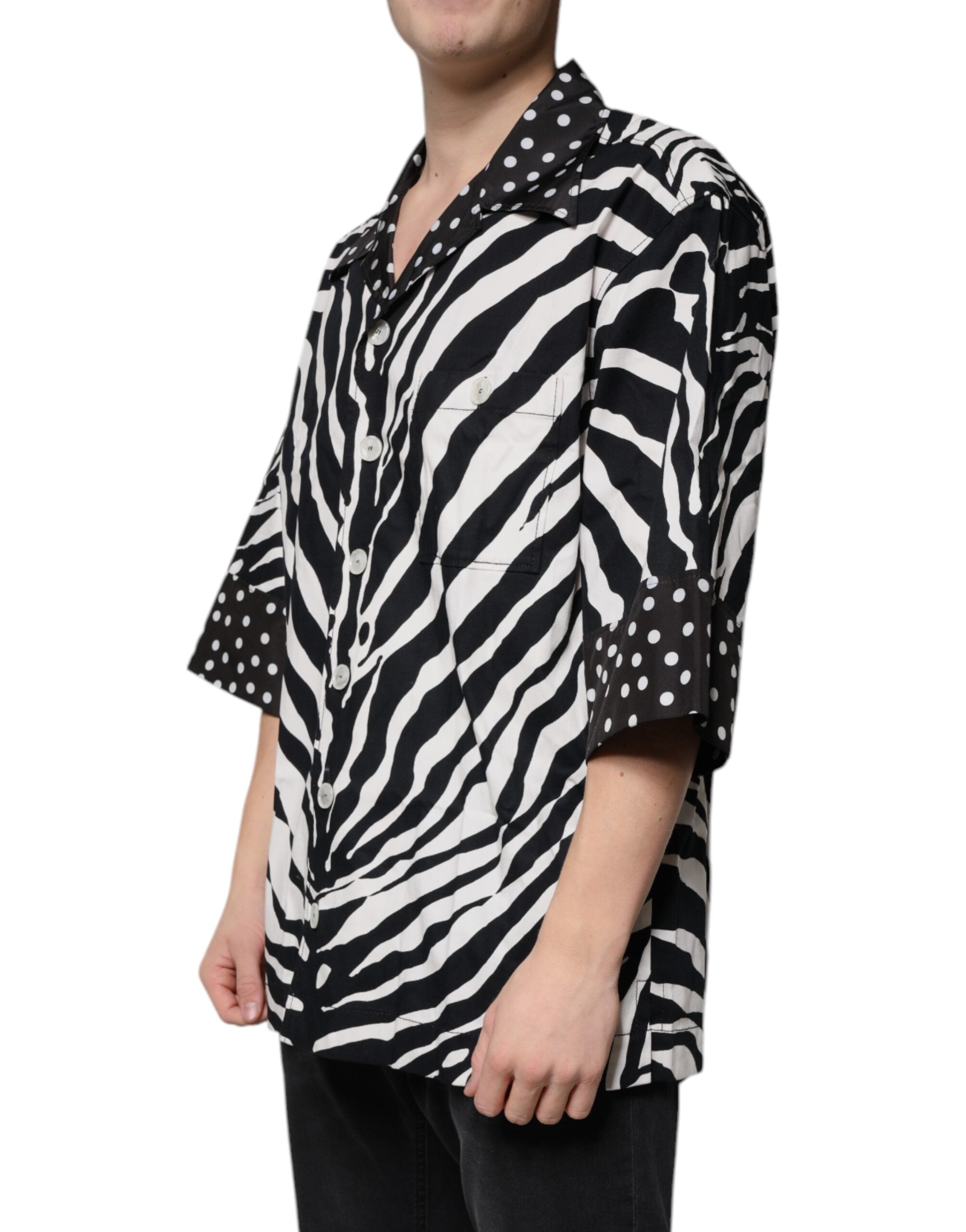 Dolce & Gabbana Black White Zebra Button Down Oversize Men's Shirt