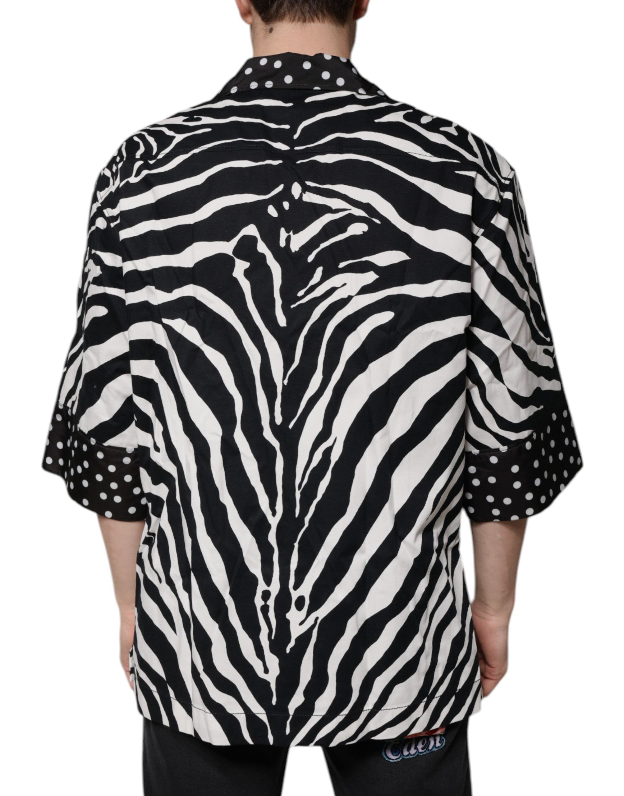 Dolce & Gabbana Black White Zebra Button Down Oversize Men's Shirt