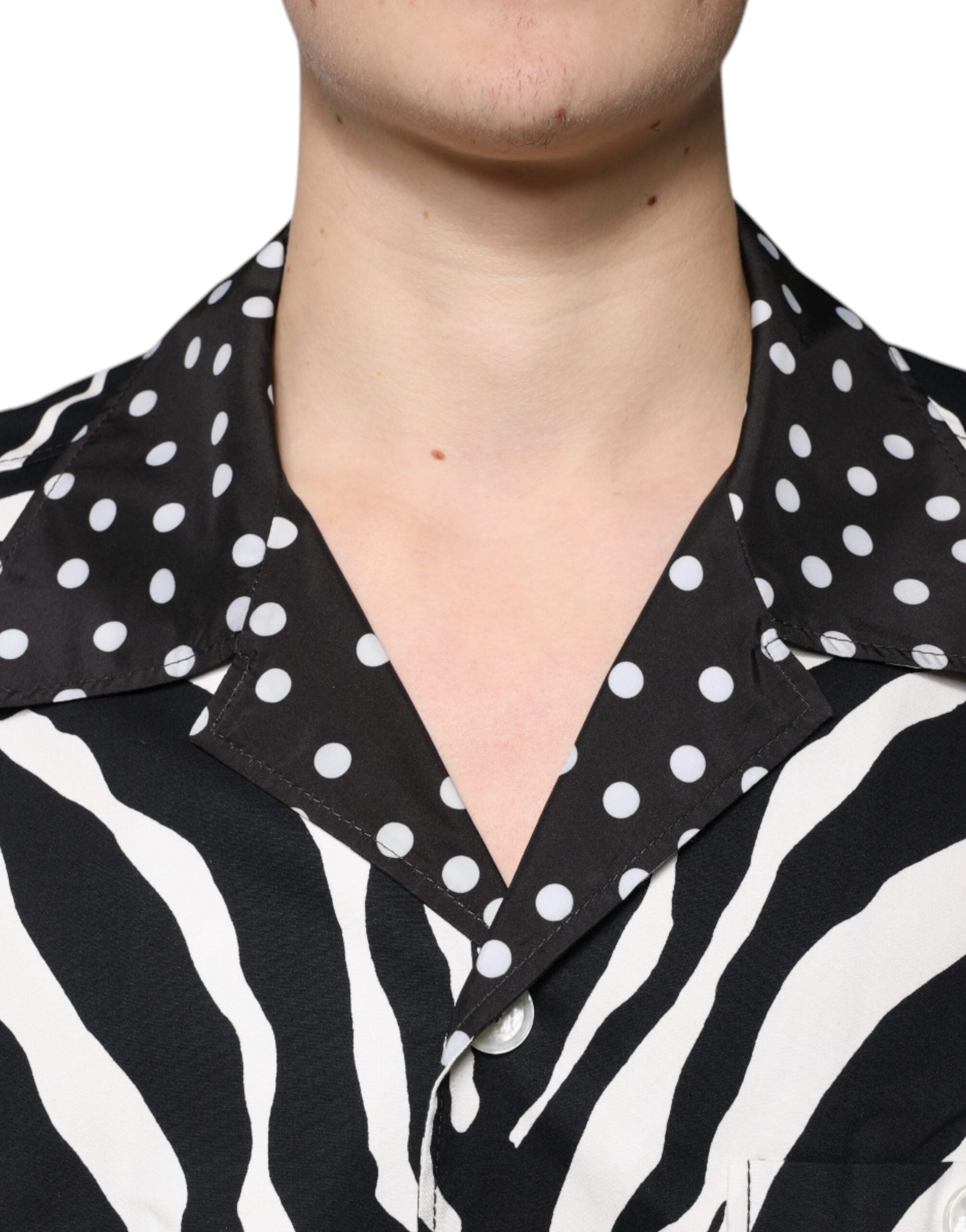 Dolce & Gabbana Black White Zebra Button Down Oversize Men's Shirt