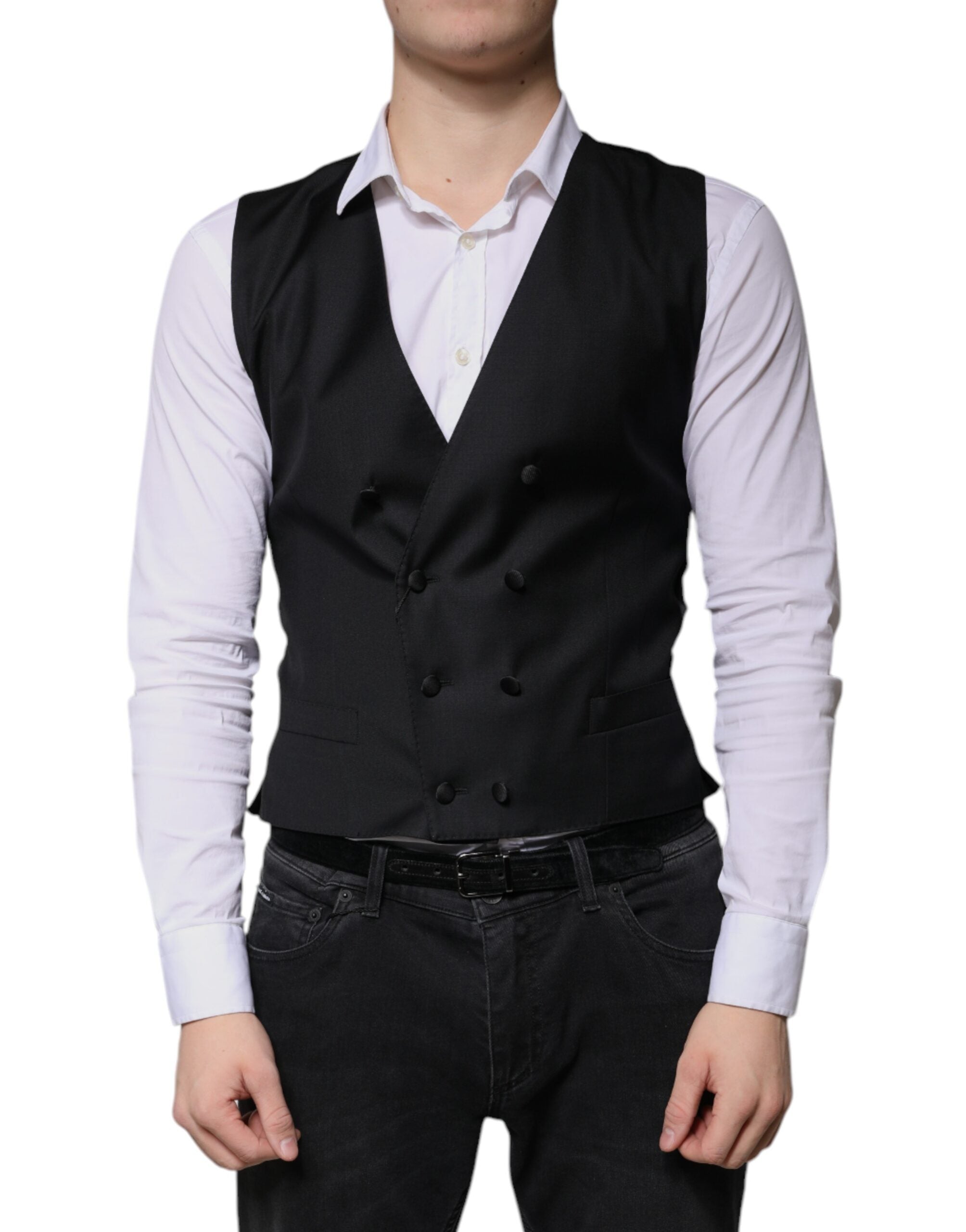 Dolce & Gabbana Black Wool Formal Dress Men Waistcoat Men's Vest