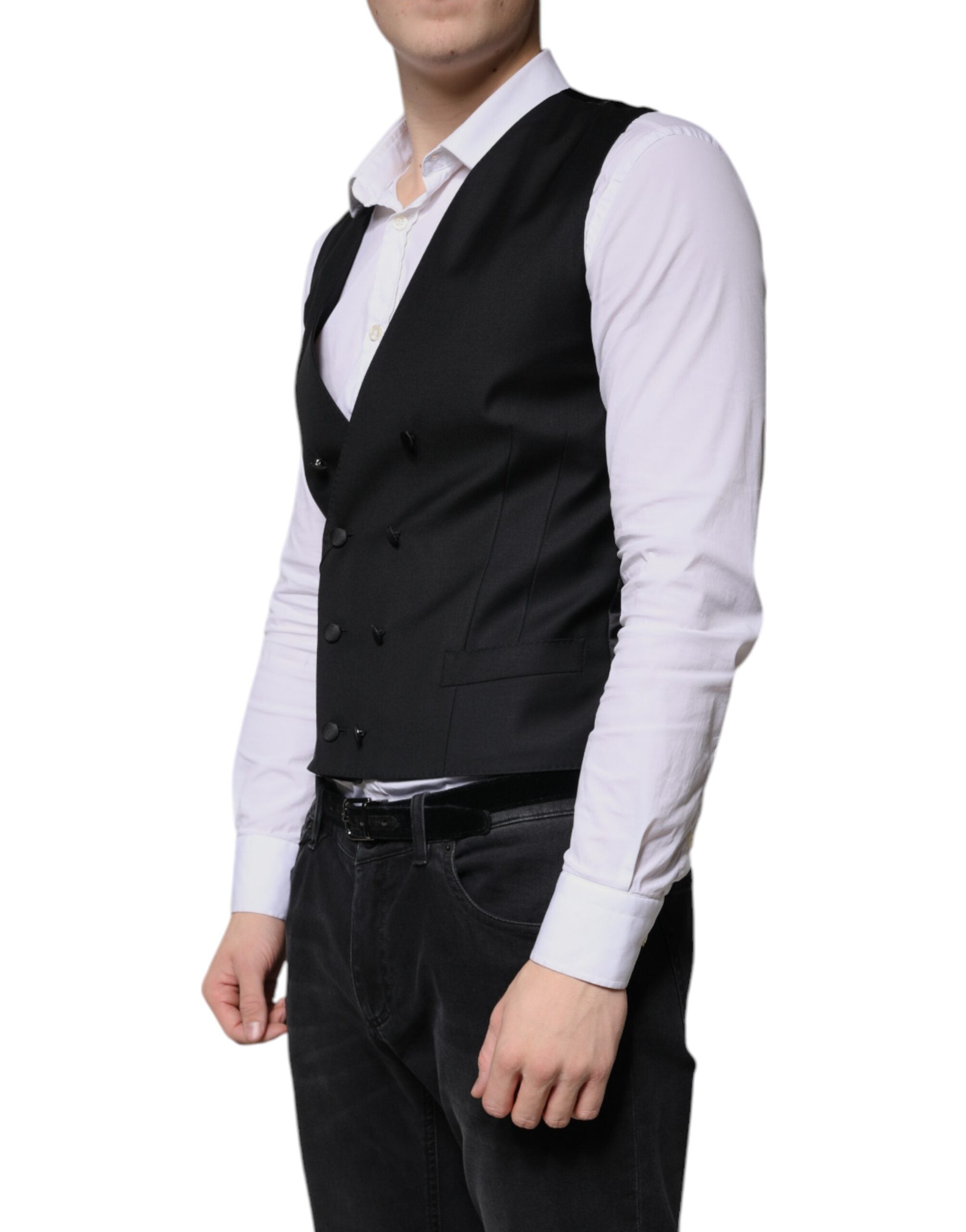 Dolce & Gabbana Black Wool Formal Dress Men Waistcoat Men's Vest