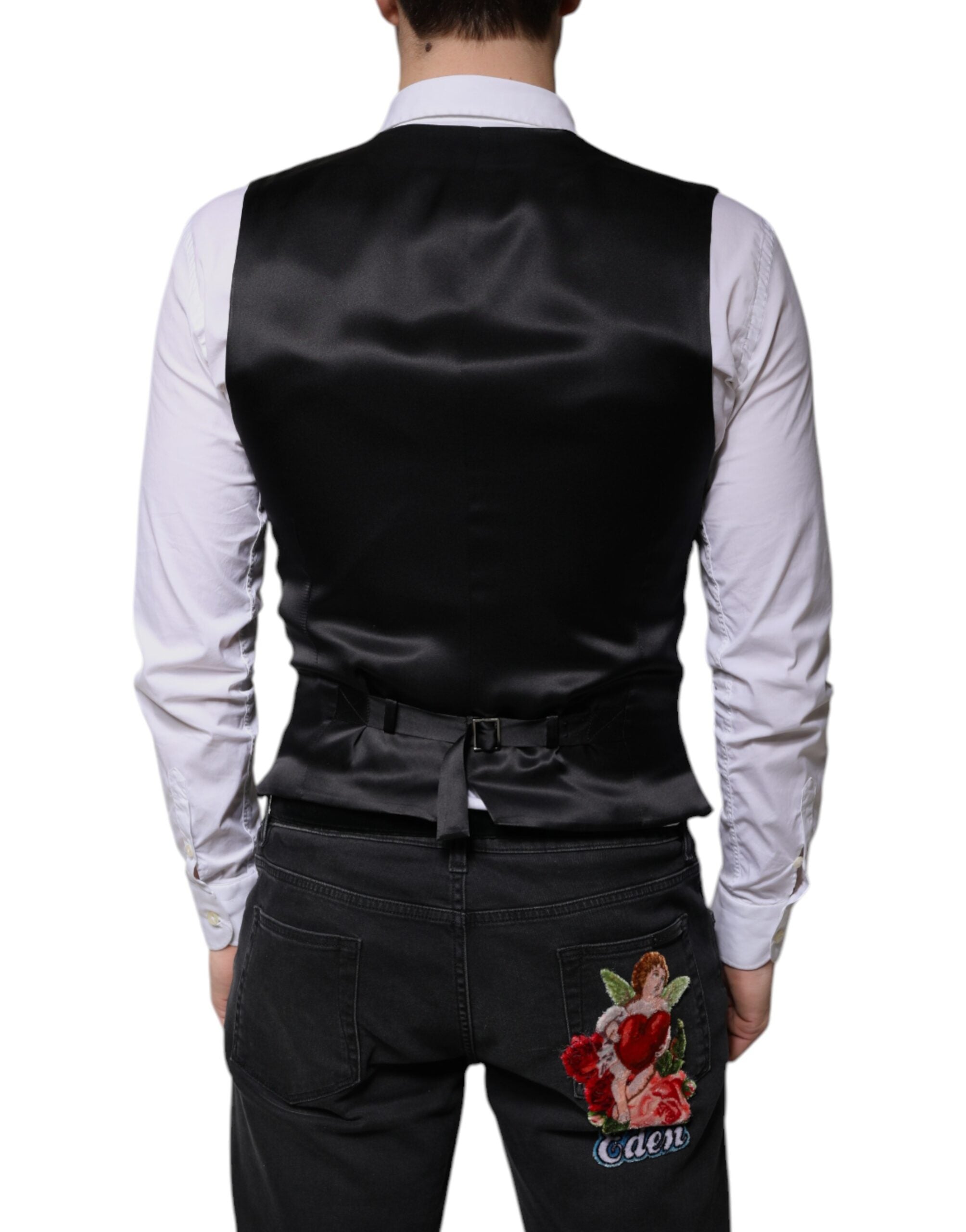 Dolce & Gabbana Black Wool Formal Dress Men Waistcoat Men's Vest