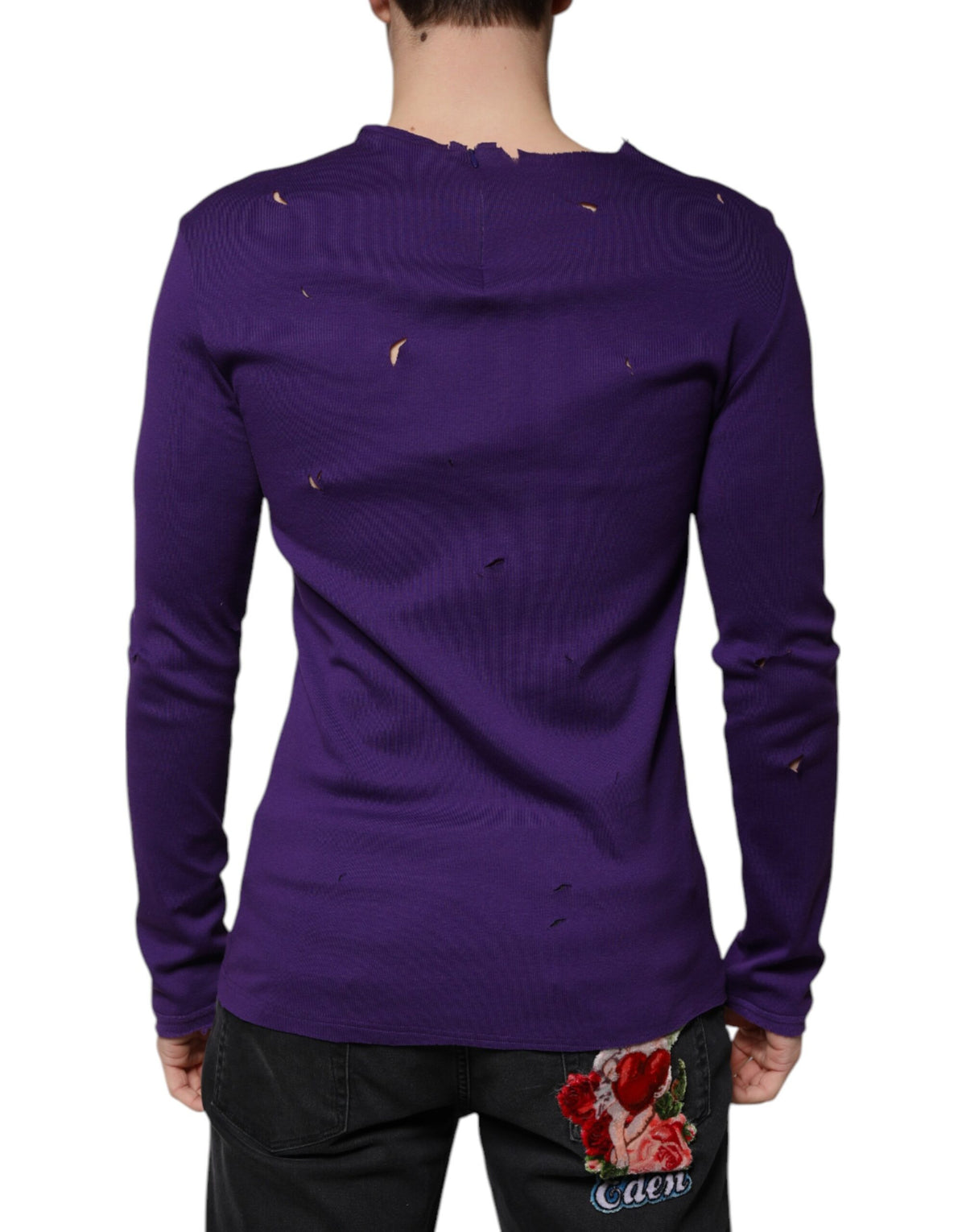 Dolce & Gabbana Purple Cotton Round Neck Pullover Men Men's Sweater