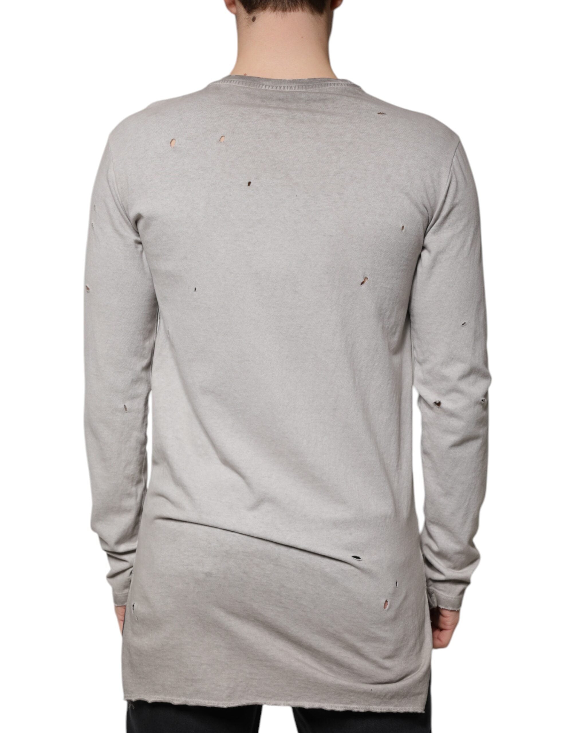 Dolce & Gabbana Gray Printed Cotton Crewneck Pullover Men's Sweater