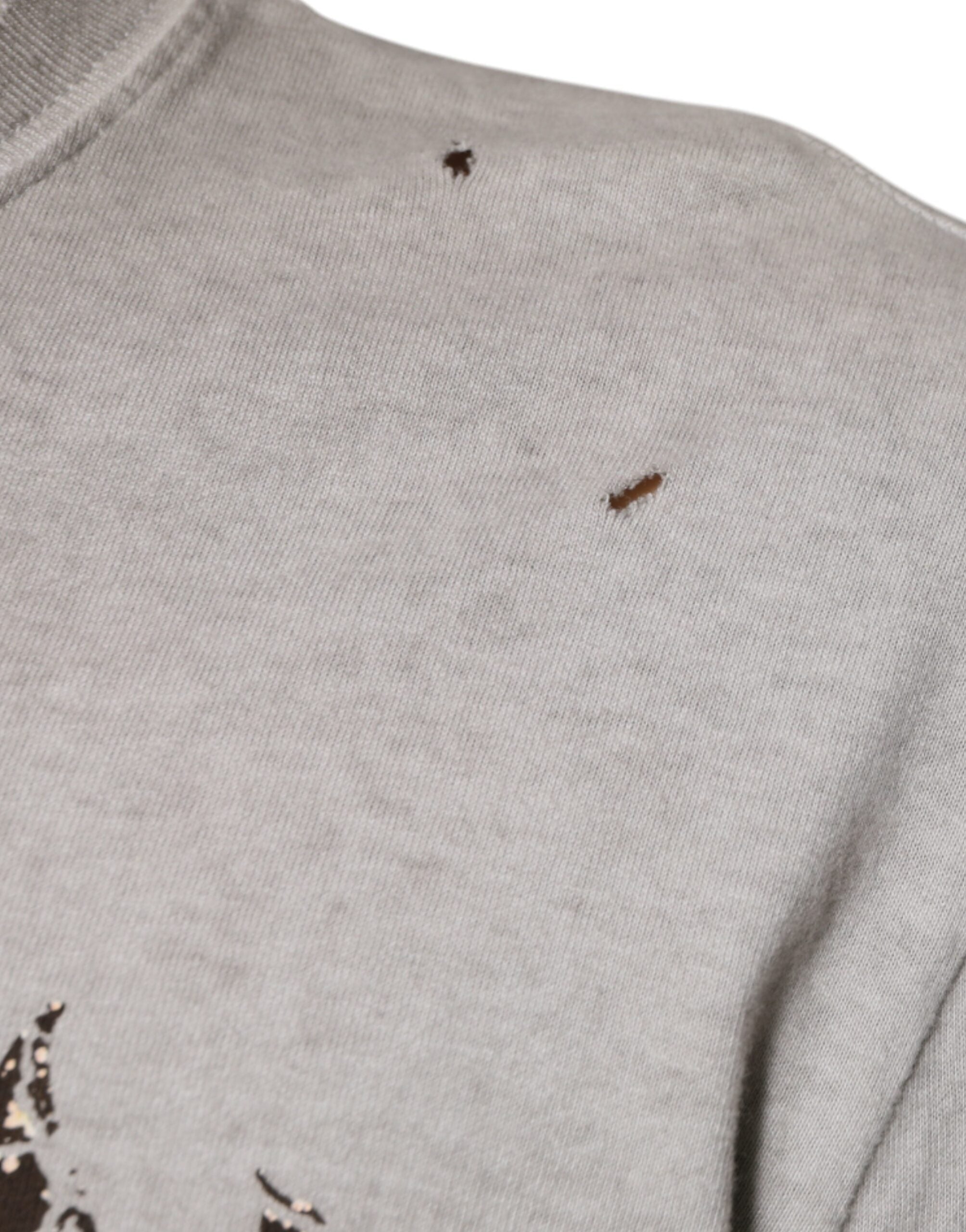 Dolce & Gabbana Gray Printed Cotton Crewneck Pullover Men's Sweater