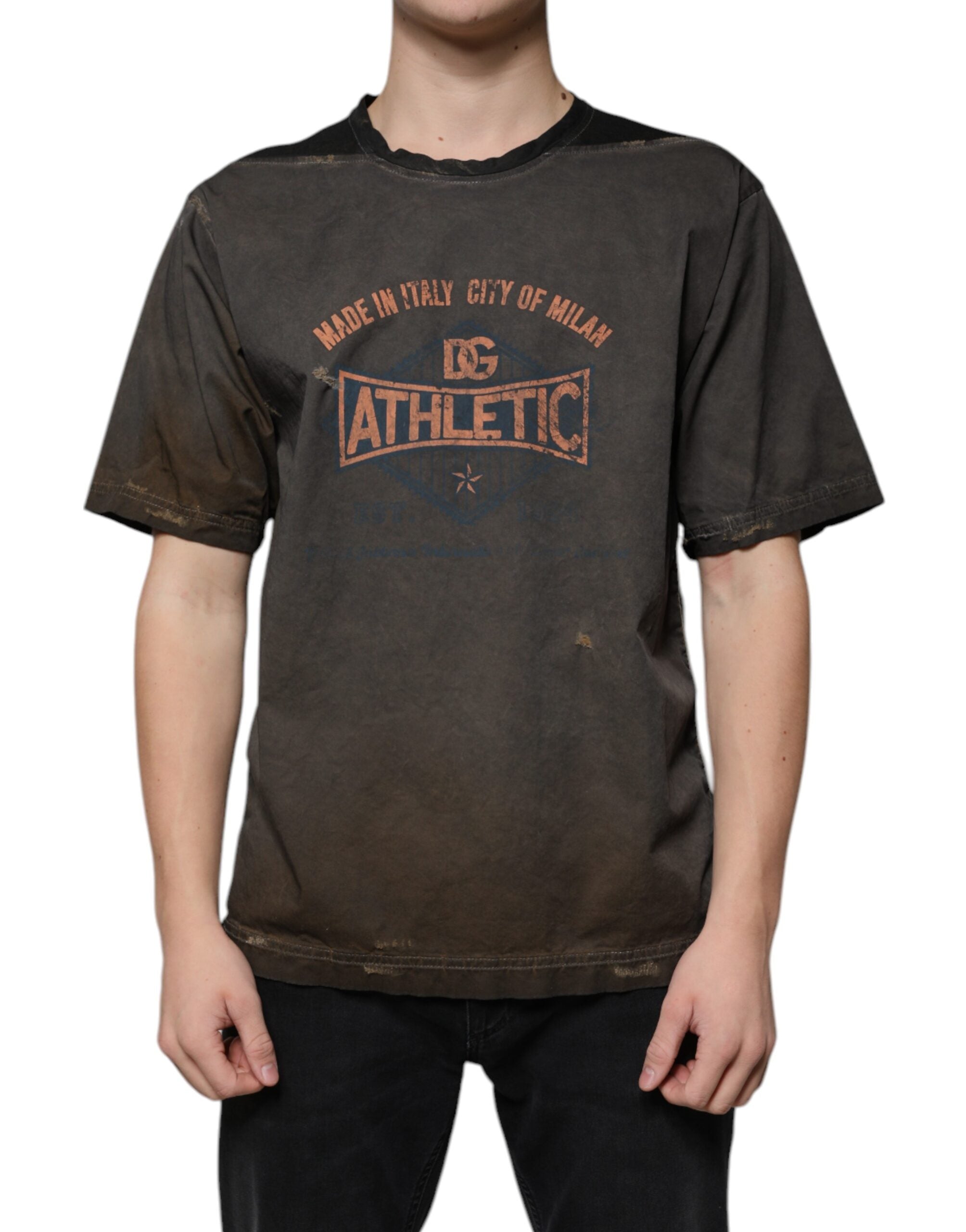 Dolce & Gabbana Brown Graphic Print Cotton Round Neck Men's T-shirt