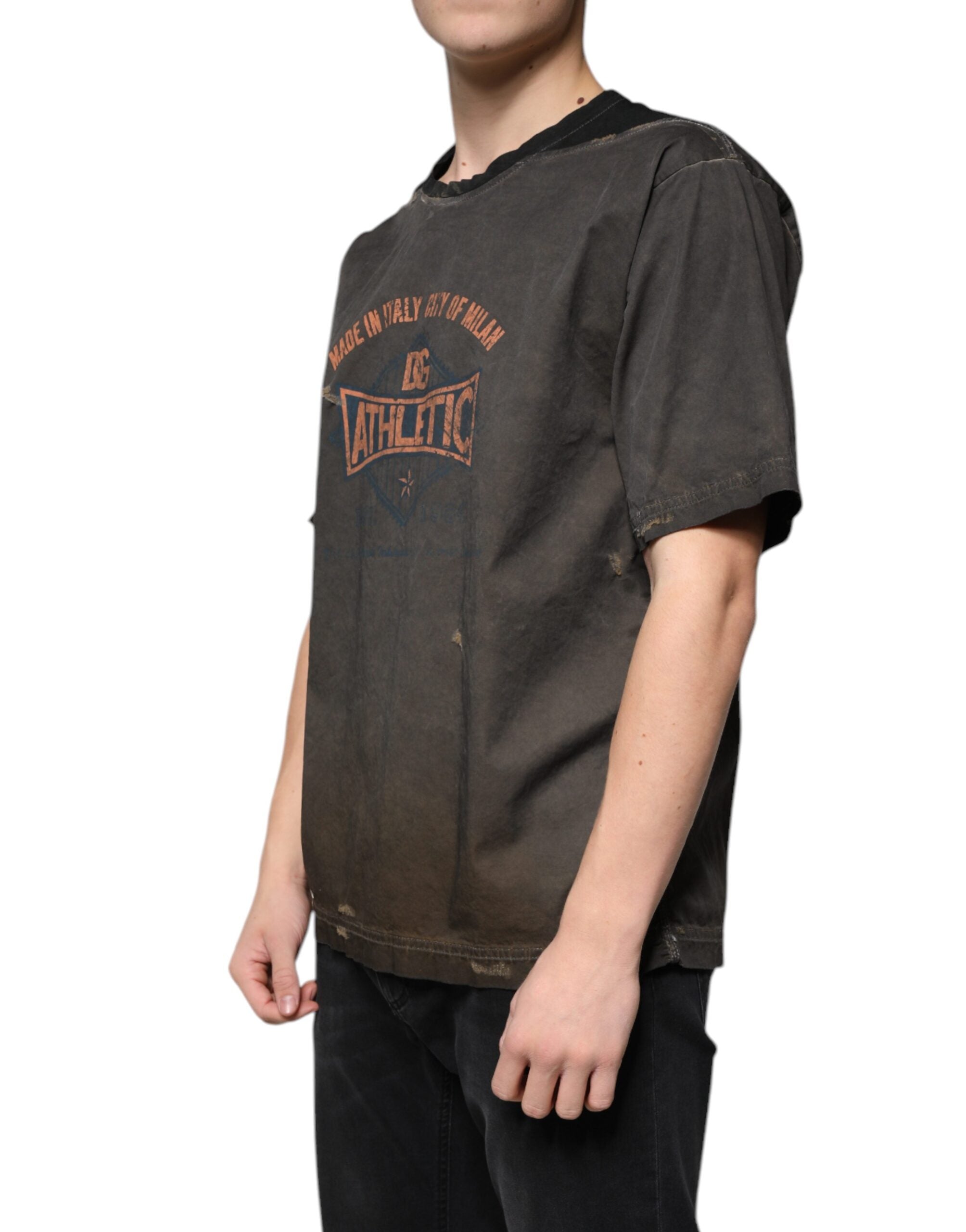 Dolce & Gabbana Brown Graphic Print Cotton Round Neck Men's T-shirt