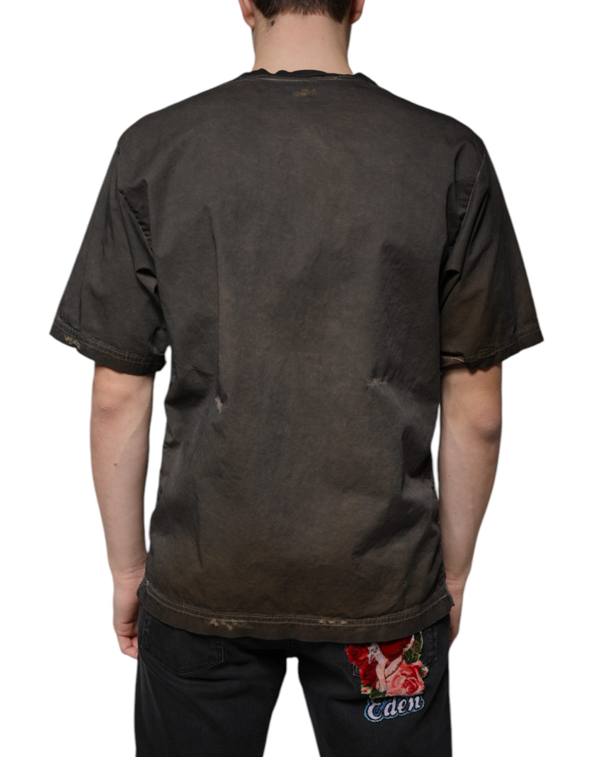 Dolce & Gabbana Brown Graphic Print Cotton Round Neck Men's T-shirt