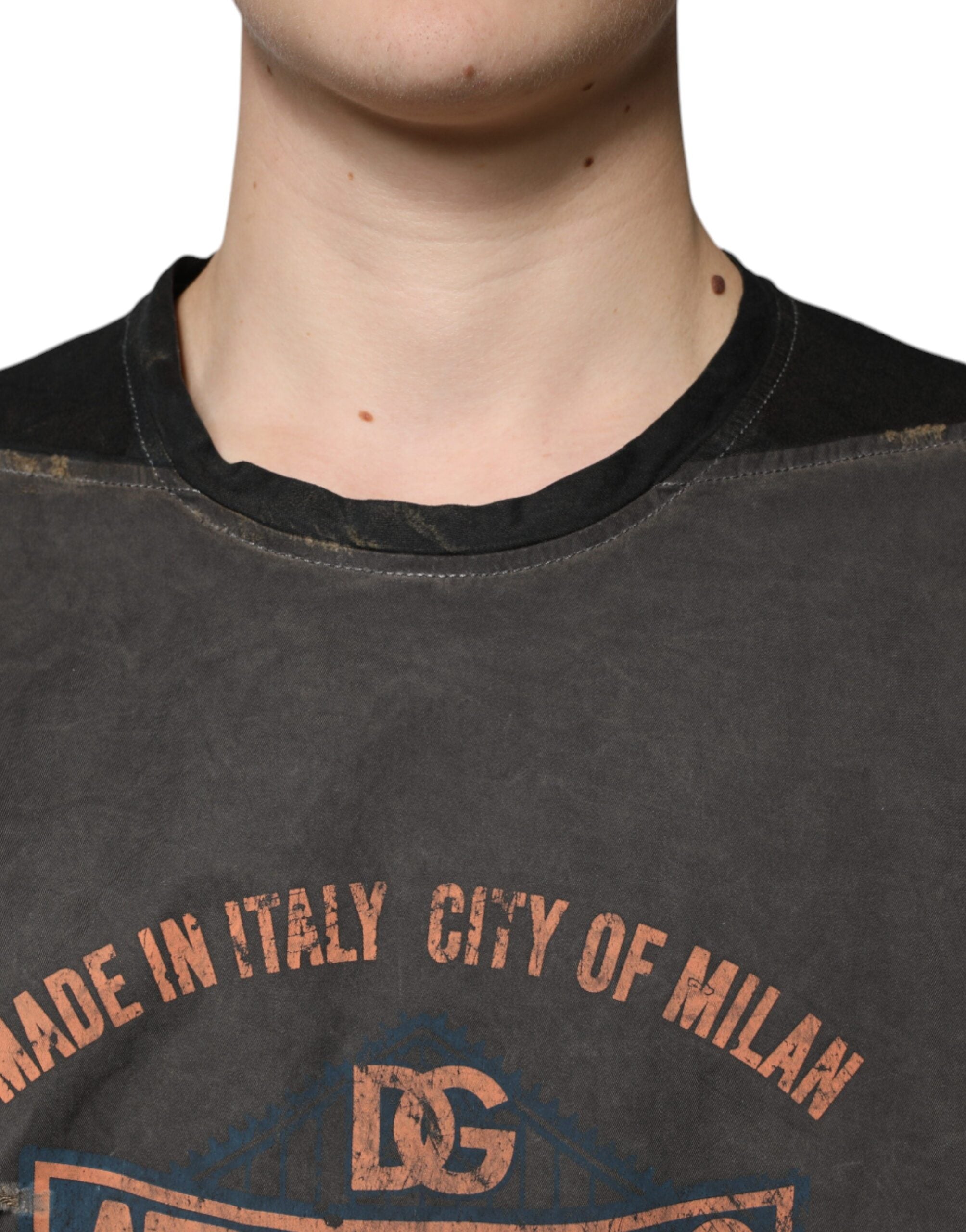 Dolce & Gabbana Brown Graphic Print Cotton Round Neck Men's T-shirt