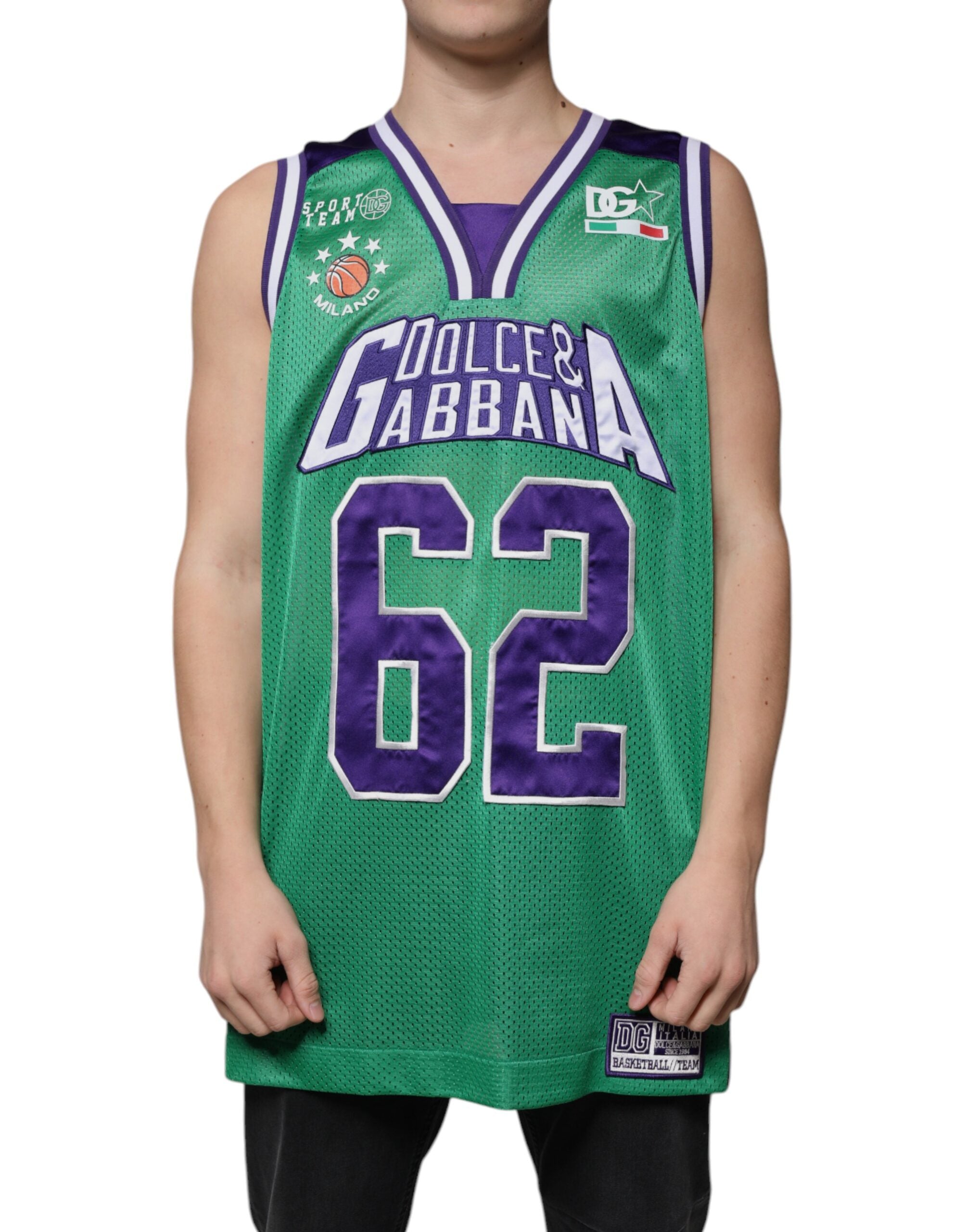 Dolce & Gabbana Green Polyester Jersey Sleeveless Men's T-shirt