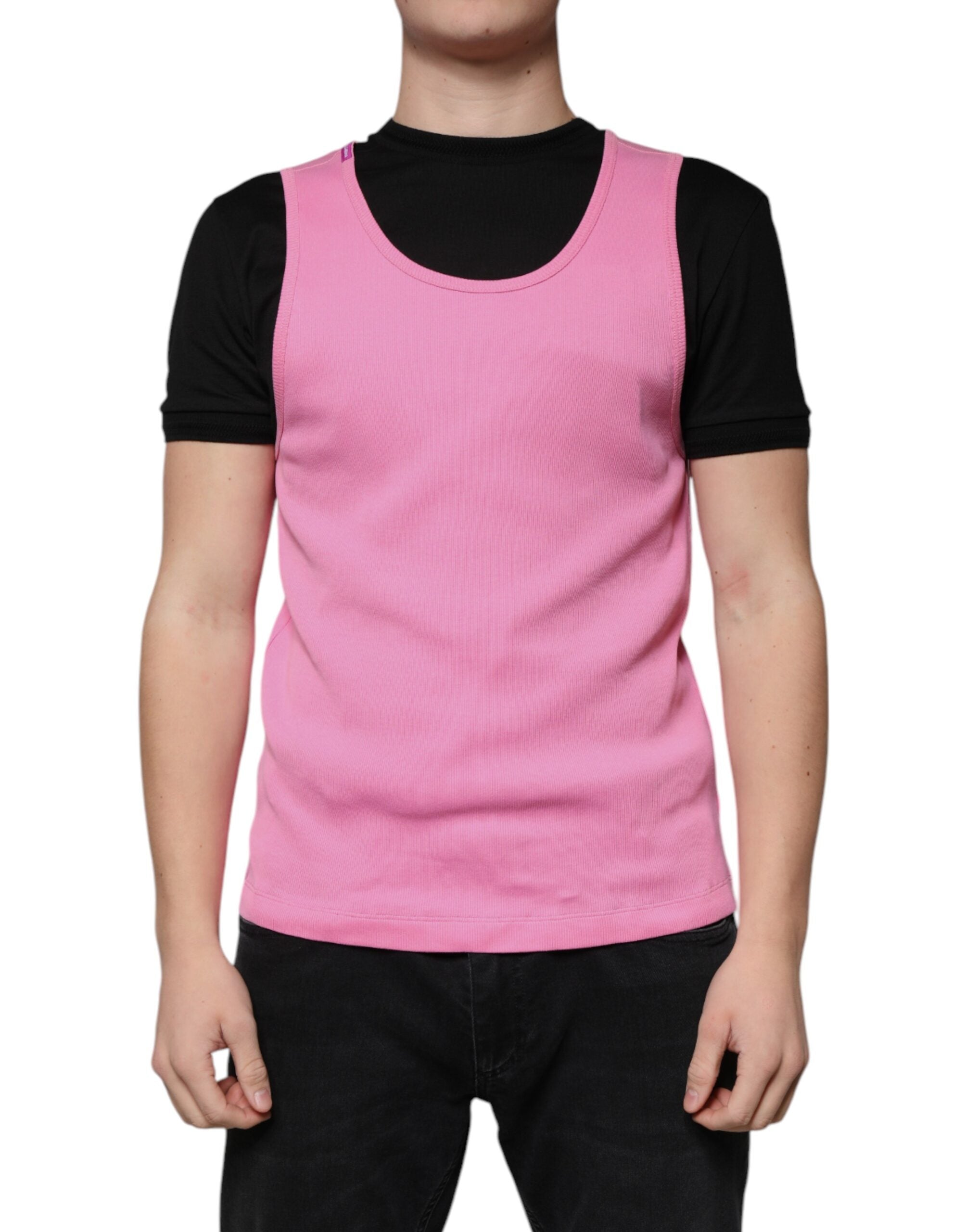 Dolce & Gabbana Pink Cotton Round Neck Sleeveless Men's T-shirt