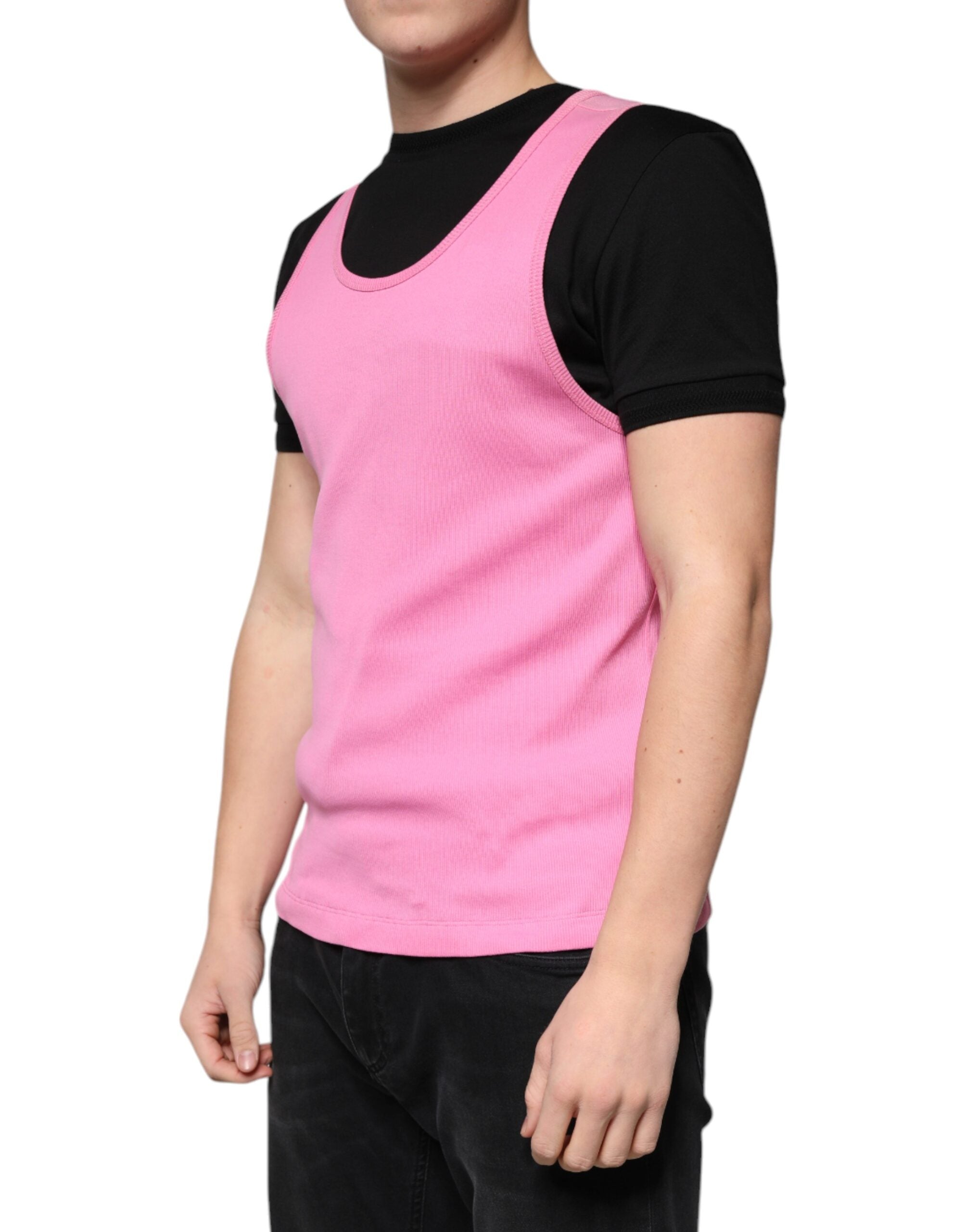 Dolce & Gabbana Pink Cotton Round Neck Sleeveless Men's T-shirt