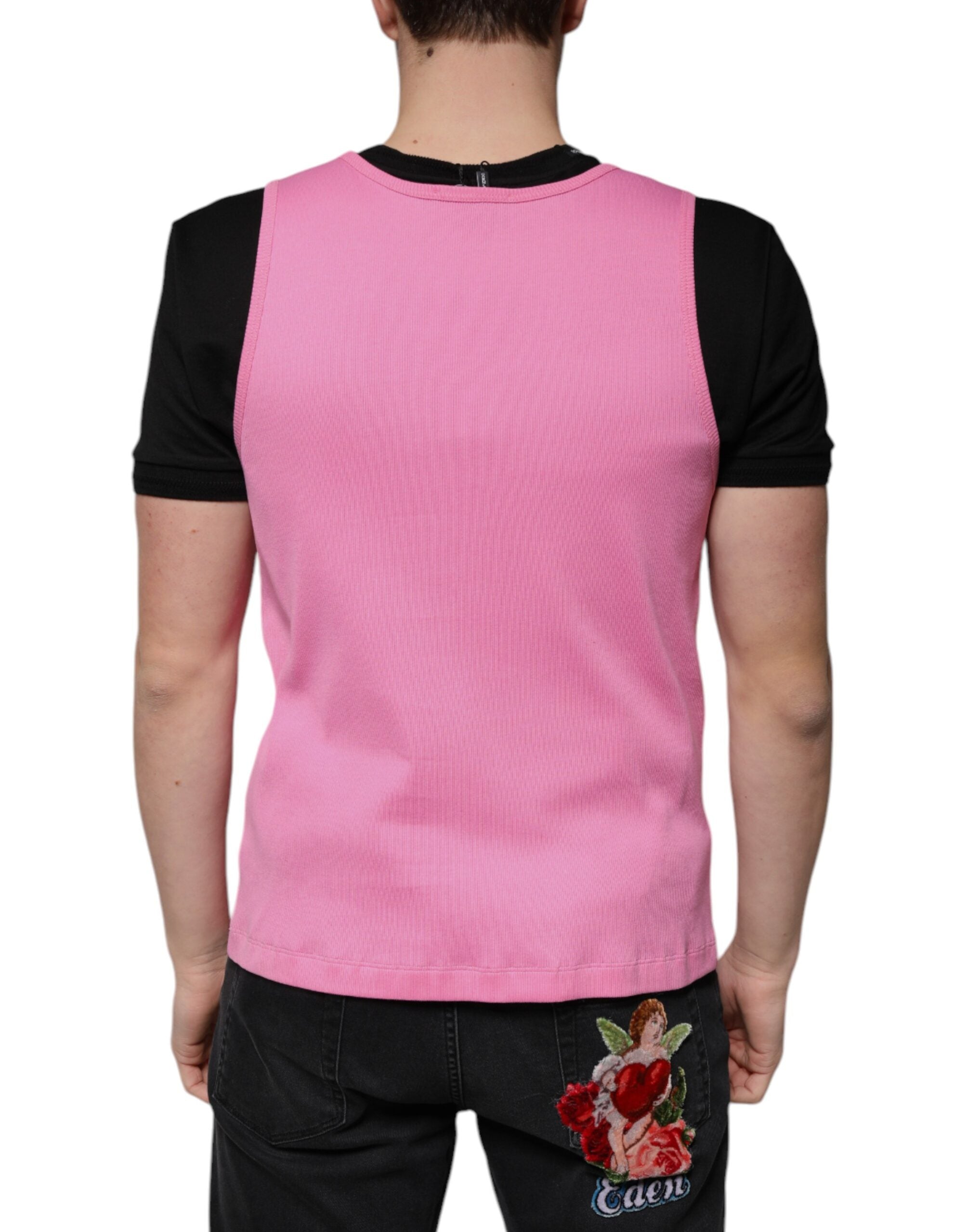 Dolce & Gabbana Pink Cotton Round Neck Sleeveless Men's T-shirt