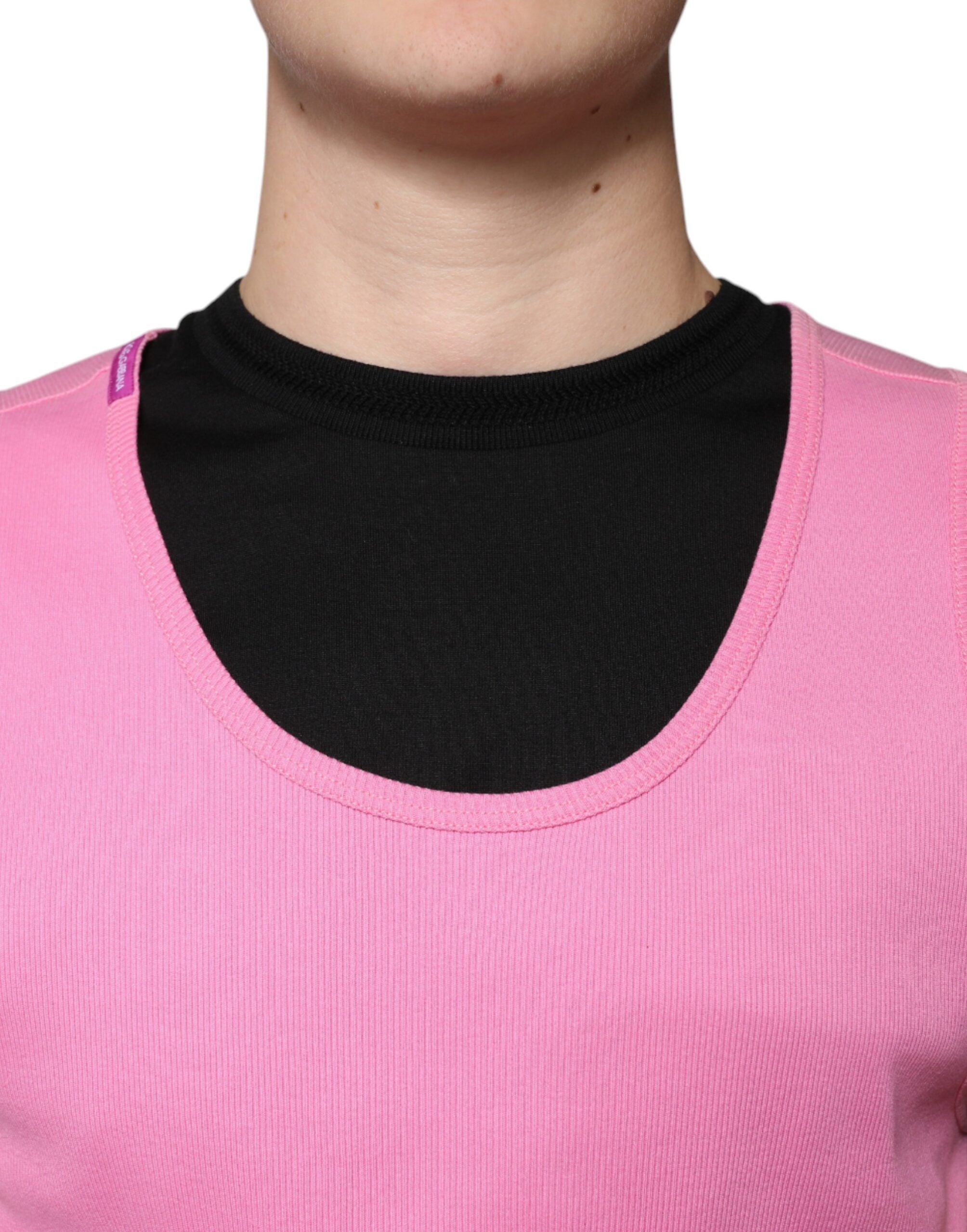 Dolce & Gabbana Pink Cotton Round Neck Sleeveless Men's T-shirt
