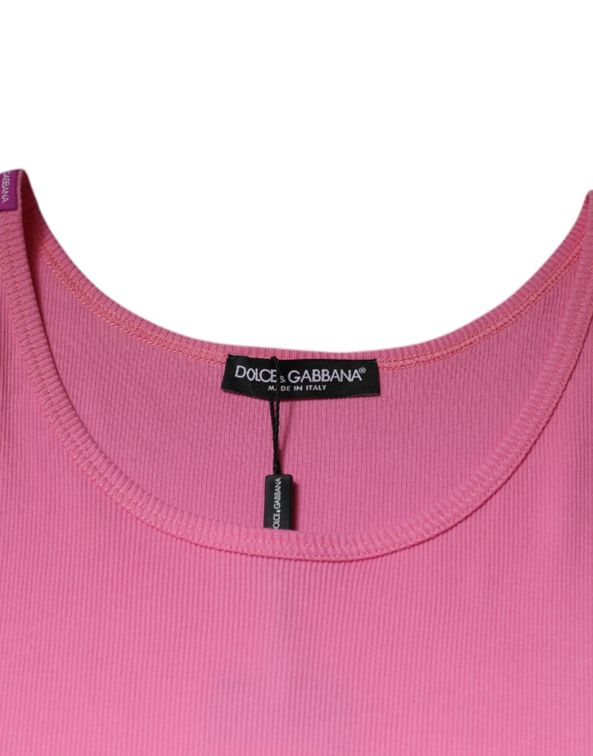 Dolce & Gabbana Pink Cotton Round Neck Sleeveless Men's T-shirt
