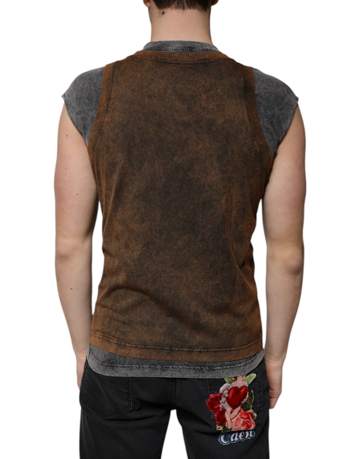 Dolce & Gabbana Brown Cotton Crew Neck Sleeveless Men's T-shirt