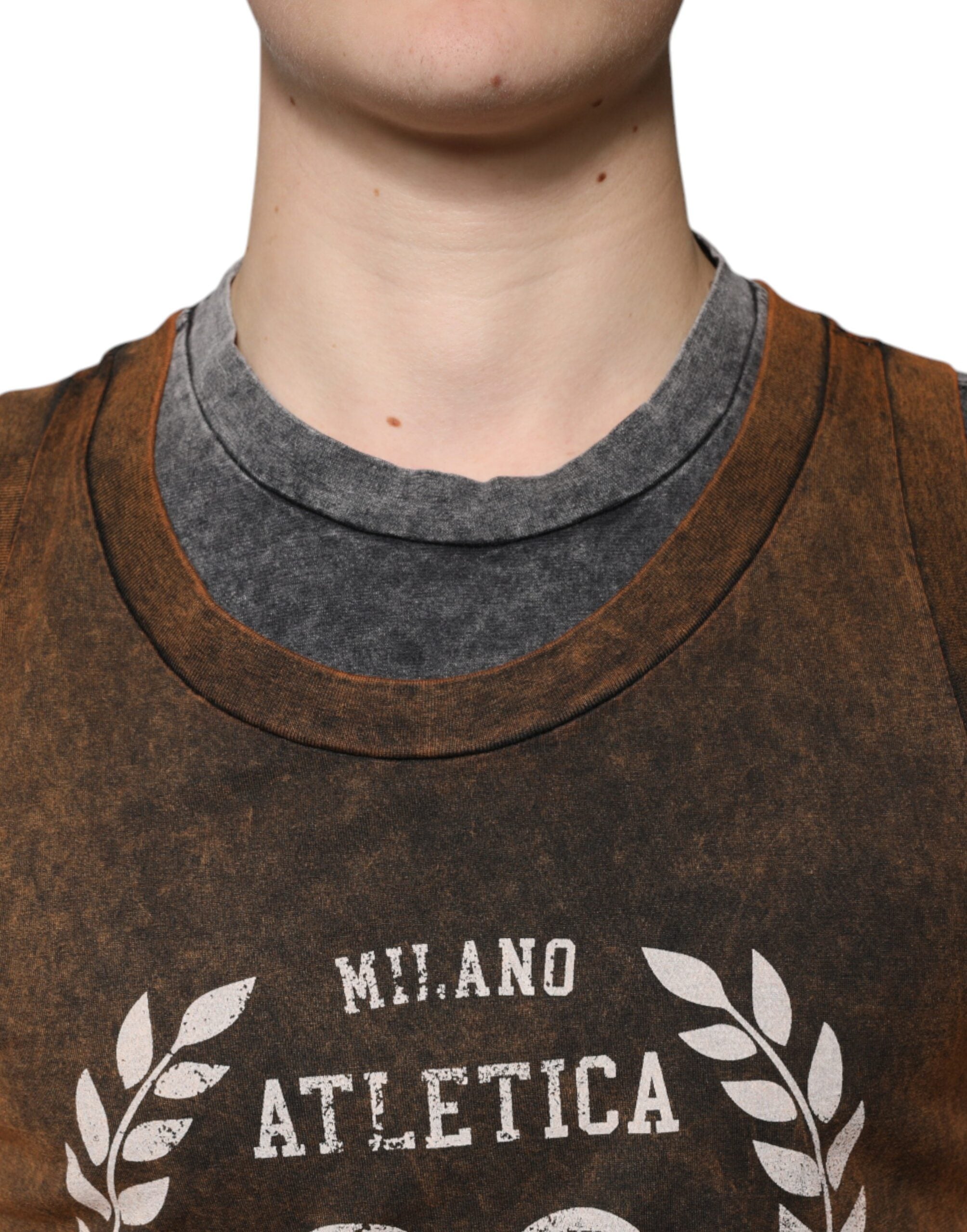 Dolce & Gabbana Brown Cotton Crew Neck Sleeveless Men's T-shirt