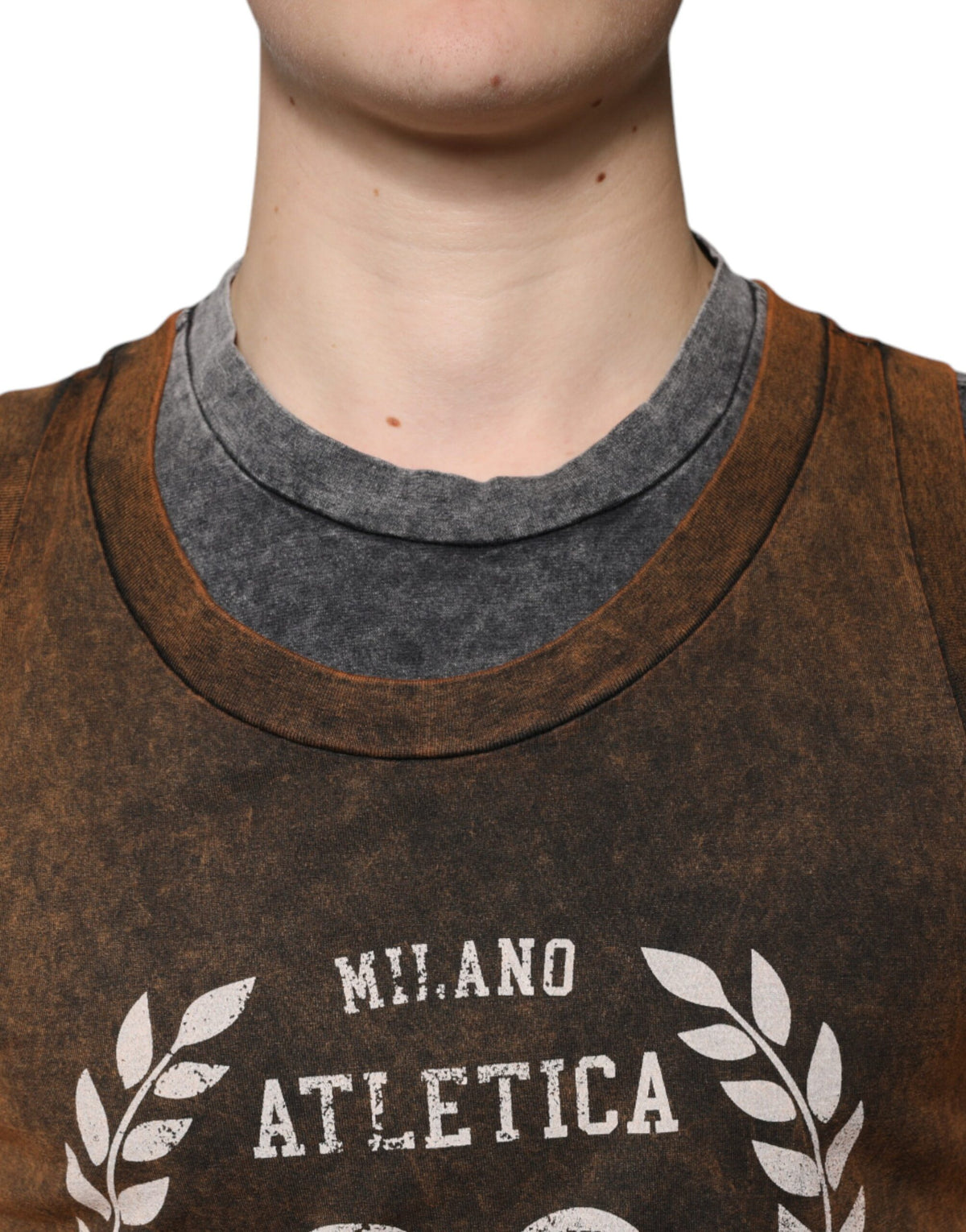 Dolce & Gabbana Brown Cotton Crew Neck Sleeveless Men's T-shirt