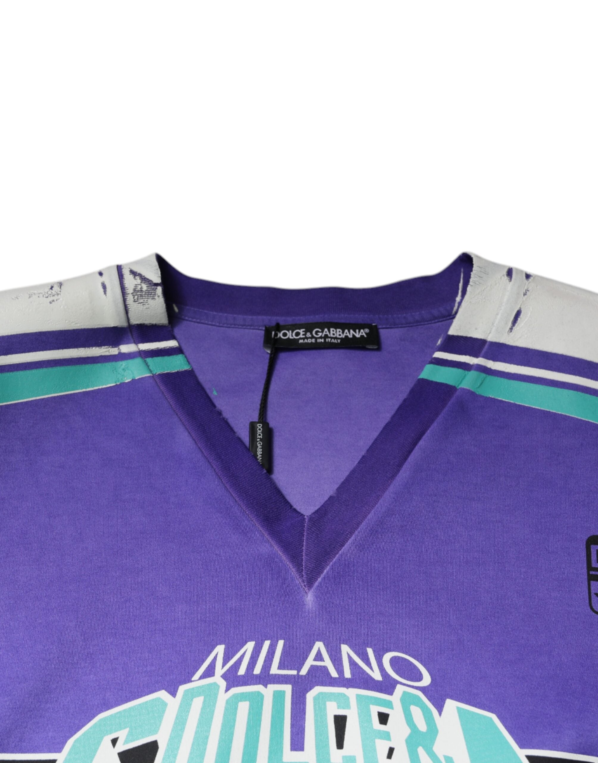 Dolce & Gabbana Purple Logo Jersey Cotton V-neck Men's T-shirt