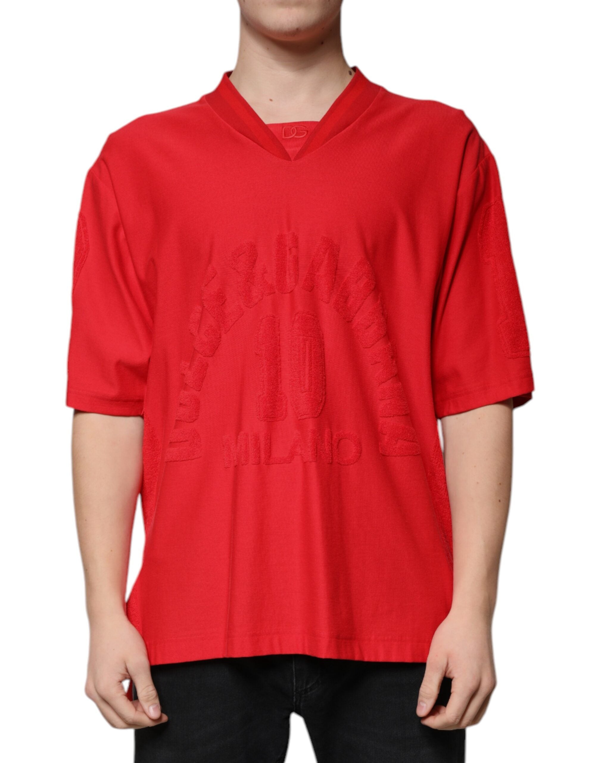 Dolce & Gabbana Red Cotton V-neck Short Sleeves Men's T-shirt