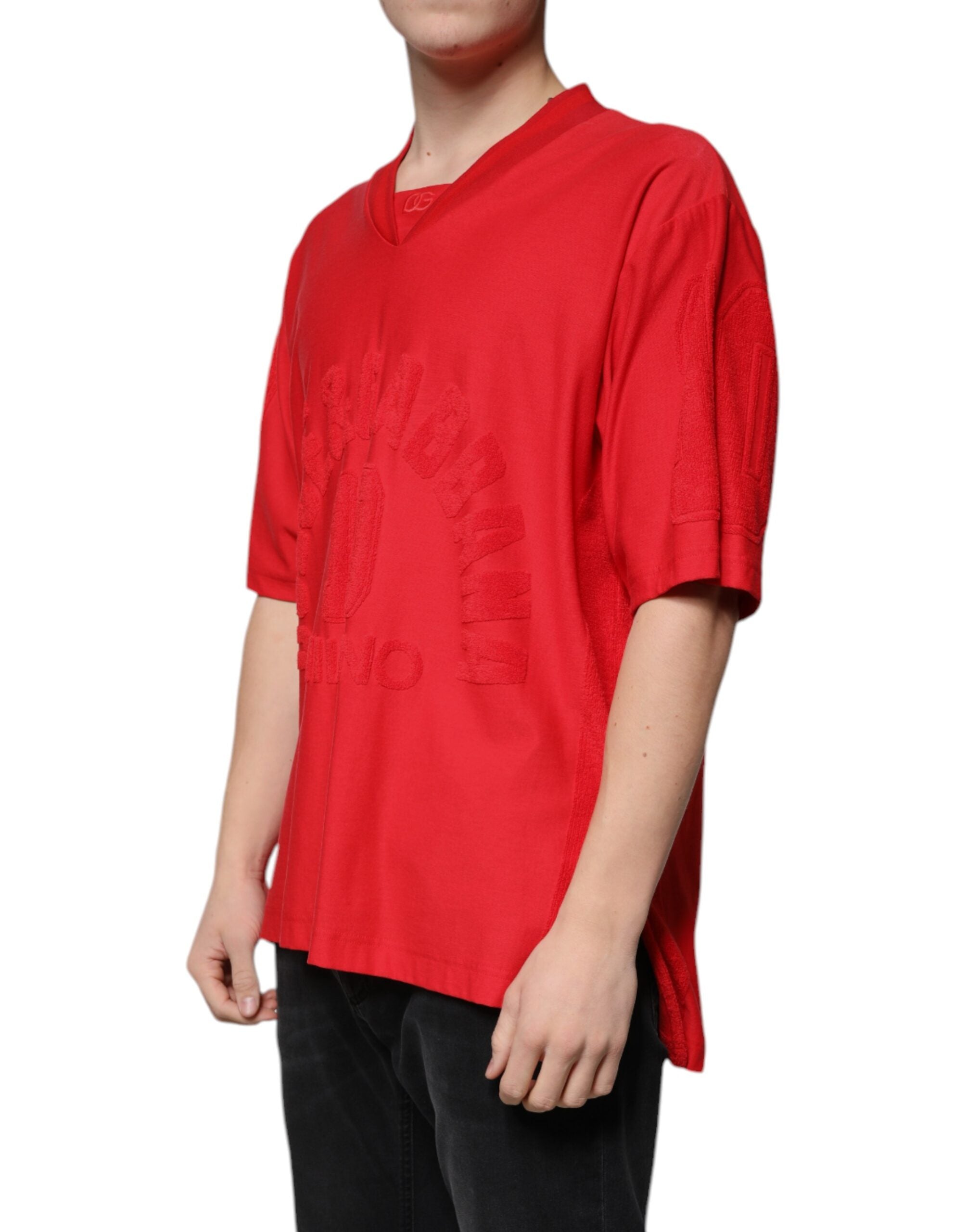 Dolce & Gabbana Red Cotton V-neck Short Sleeves Men's T-shirt