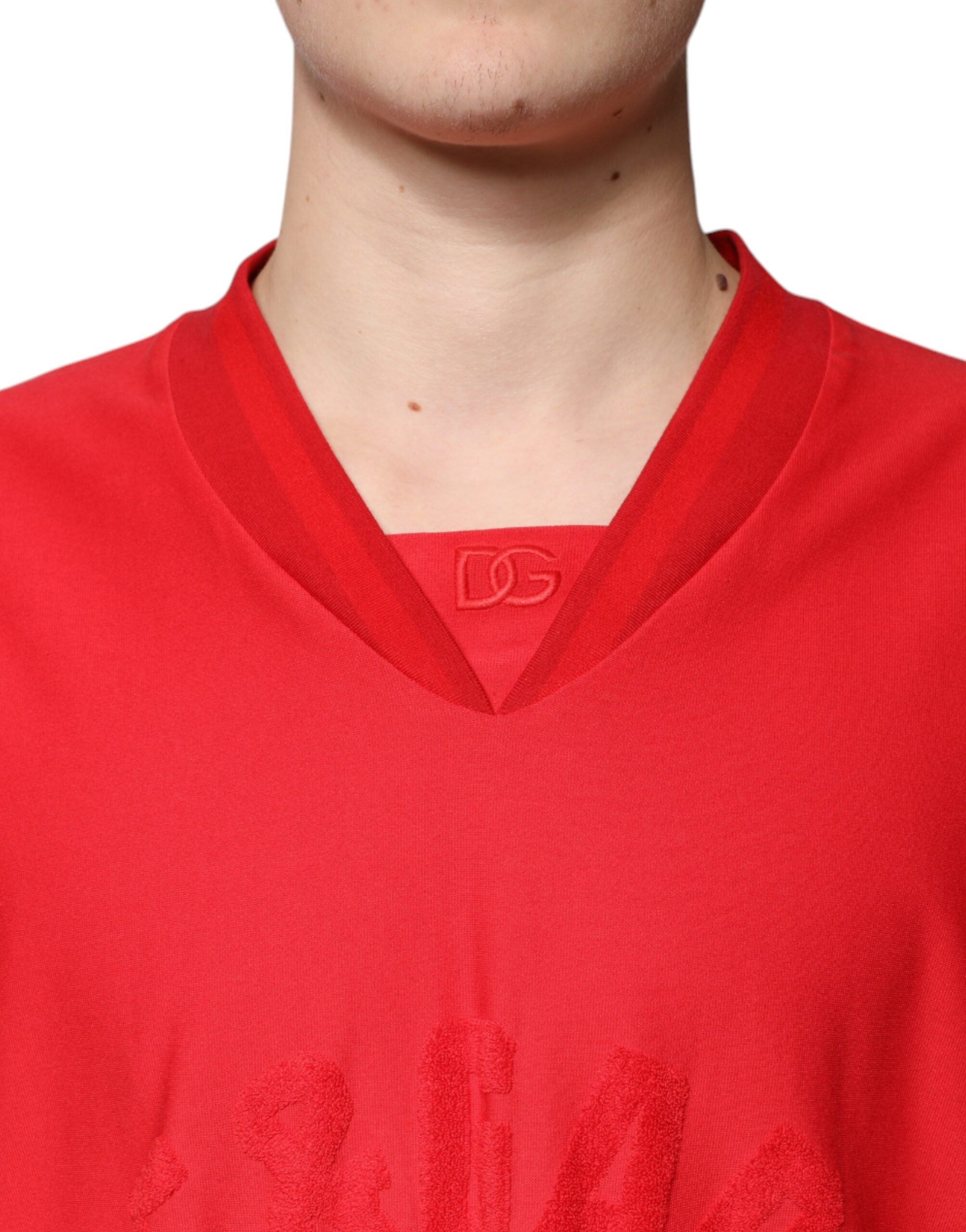 Dolce & Gabbana Red Cotton V-neck Short Sleeves Men's T-shirt