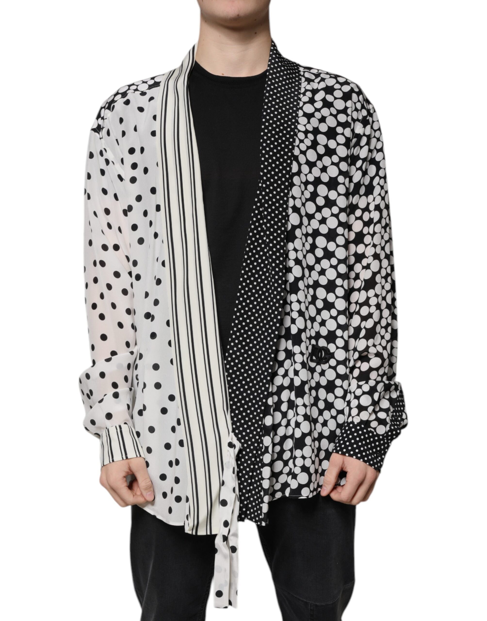 Dolce & Gabbana Black White Polka Dots Silk Men Casual Men's Shirt