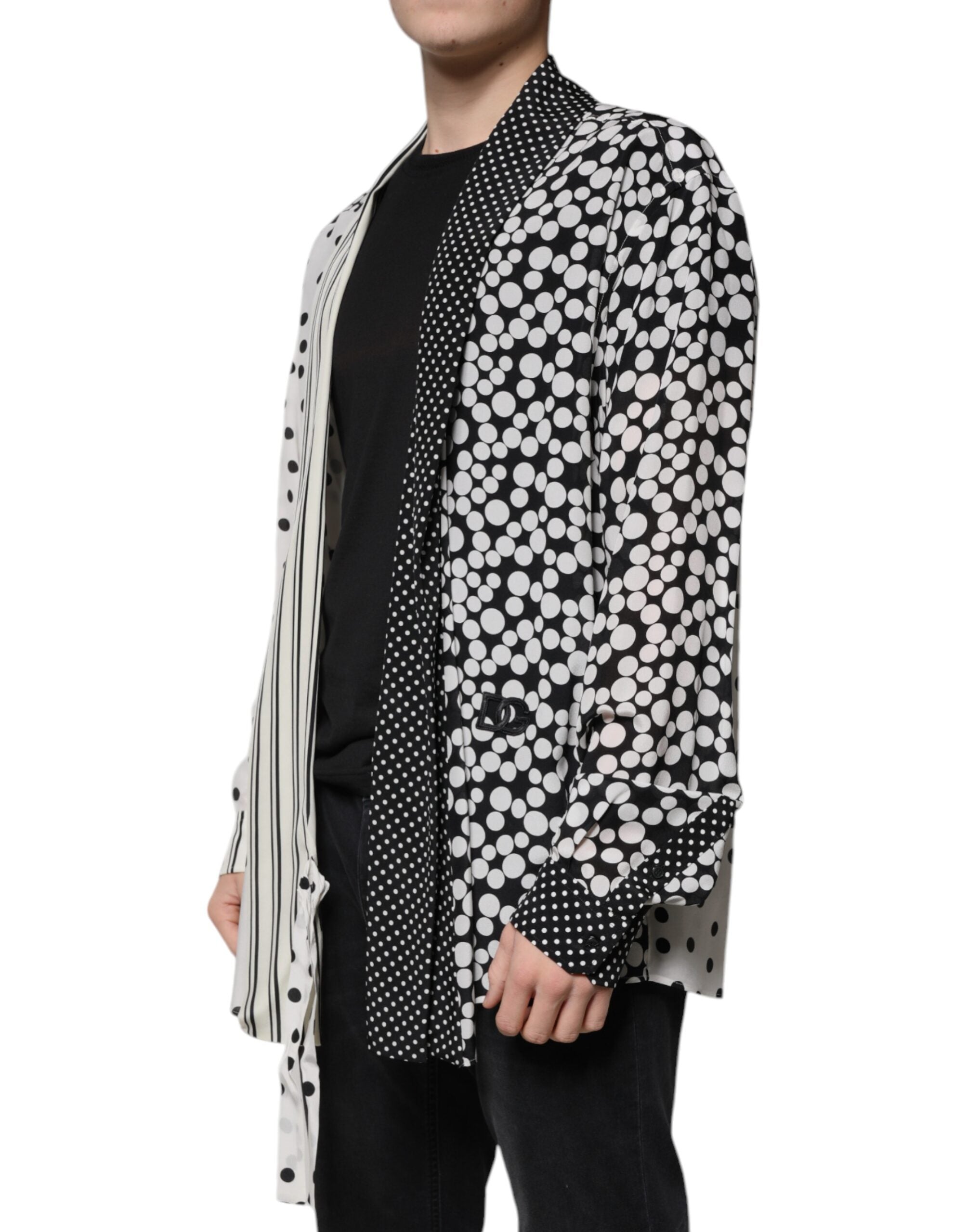 Dolce & Gabbana Black White Polka Dots Silk Men Casual Men's Shirt