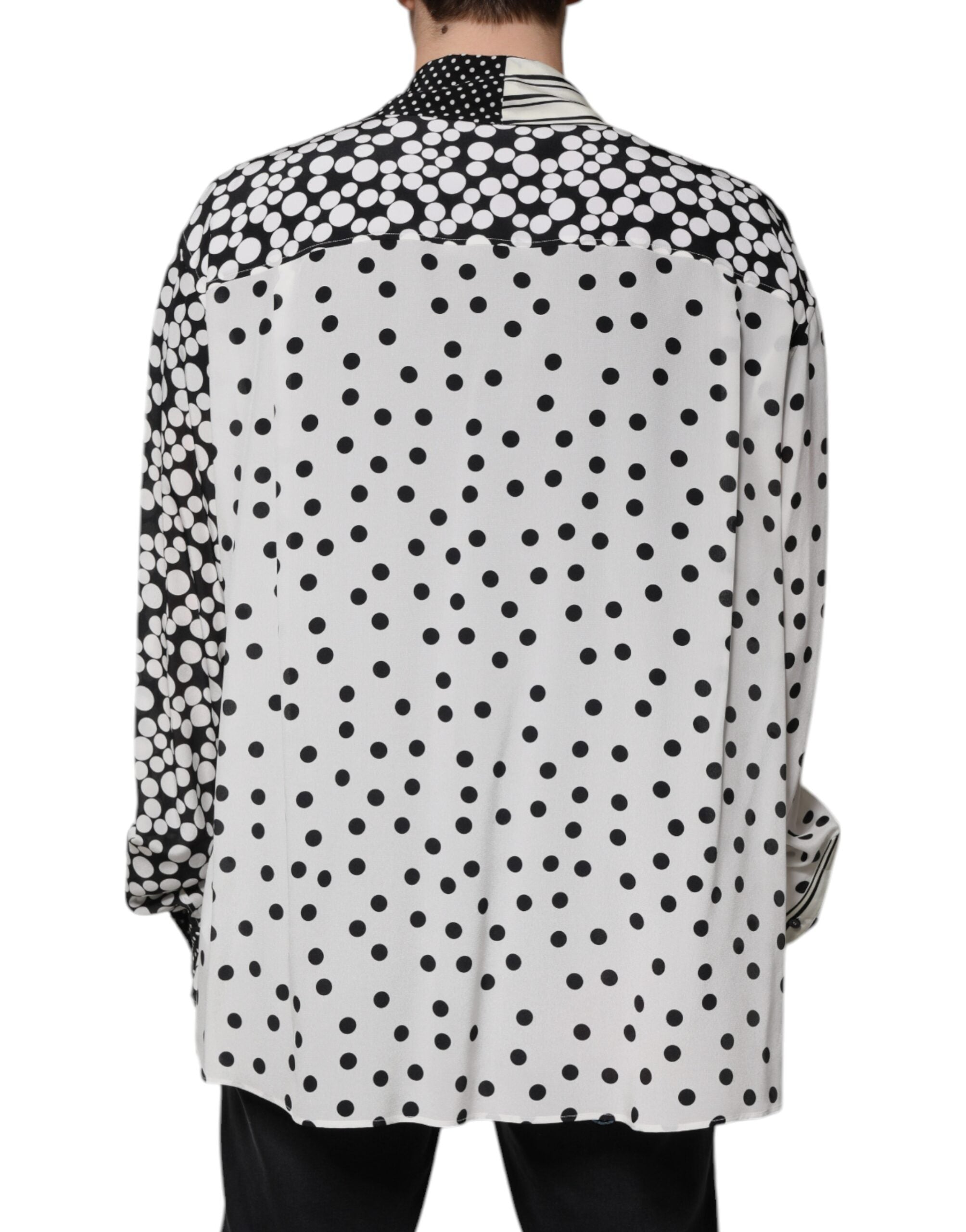 Dolce & Gabbana Black White Polka Dots Silk Men Casual Men's Shirt