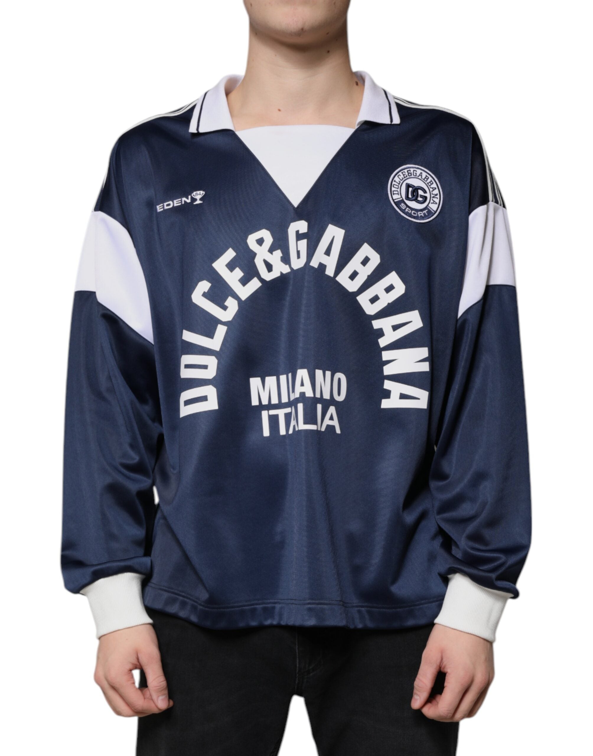 Dolce & Gabbana Blue White Milano Long Sleeve Jersey Men's T-shirt