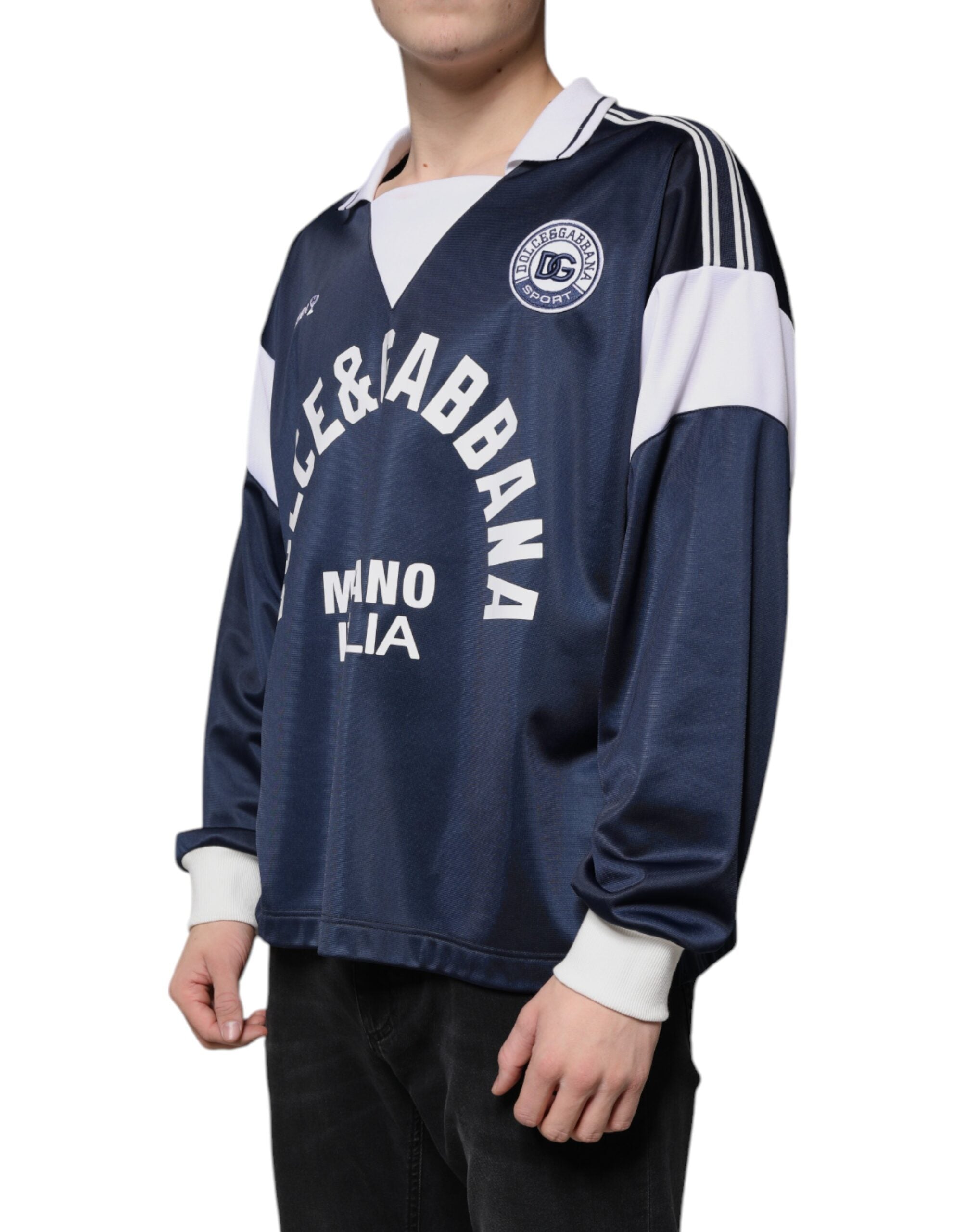 Dolce & Gabbana Blue White Milano Long Sleeve Jersey Men's T-shirt