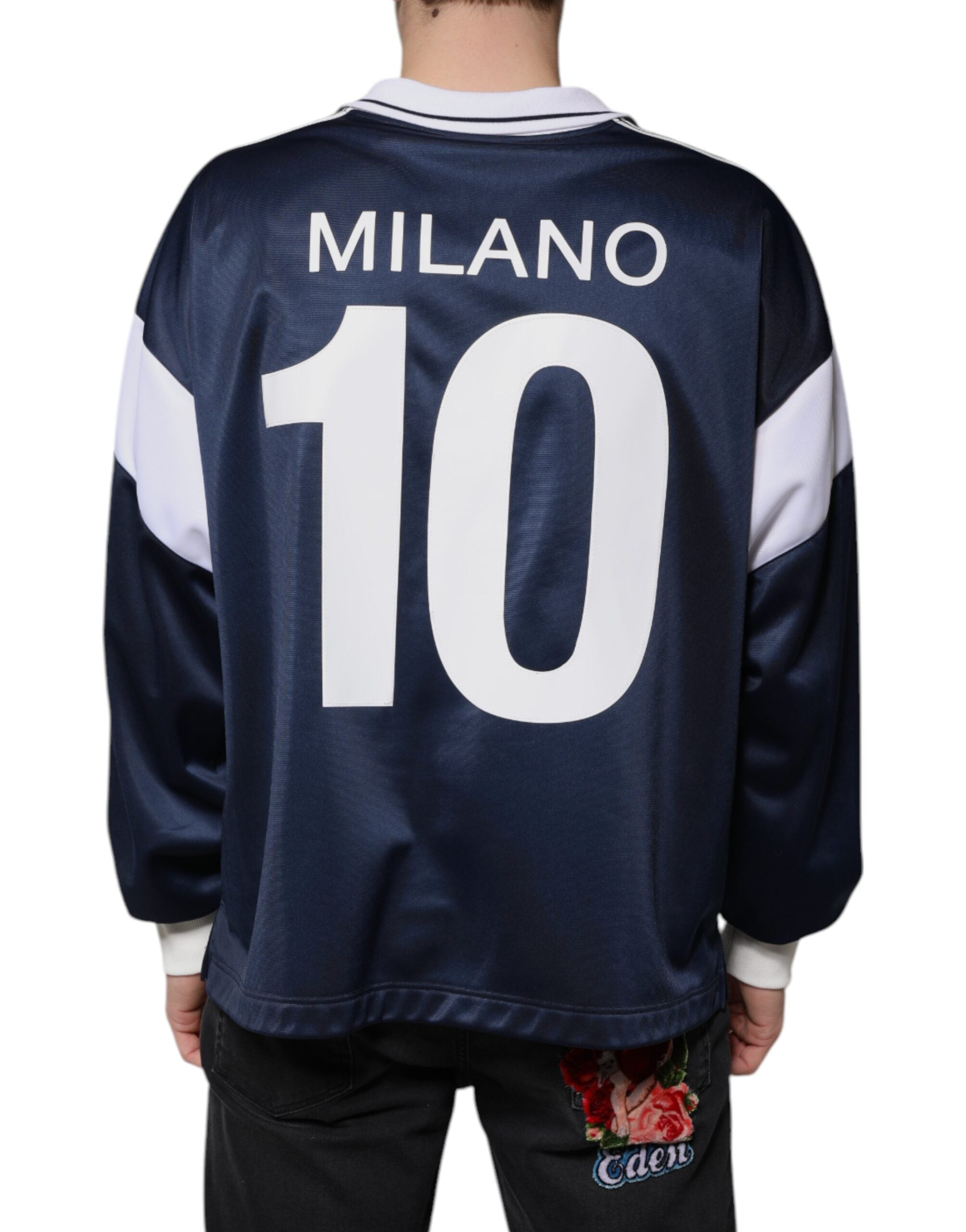 Dolce & Gabbana Blue White Milano Long Sleeve Jersey Men's T-shirt