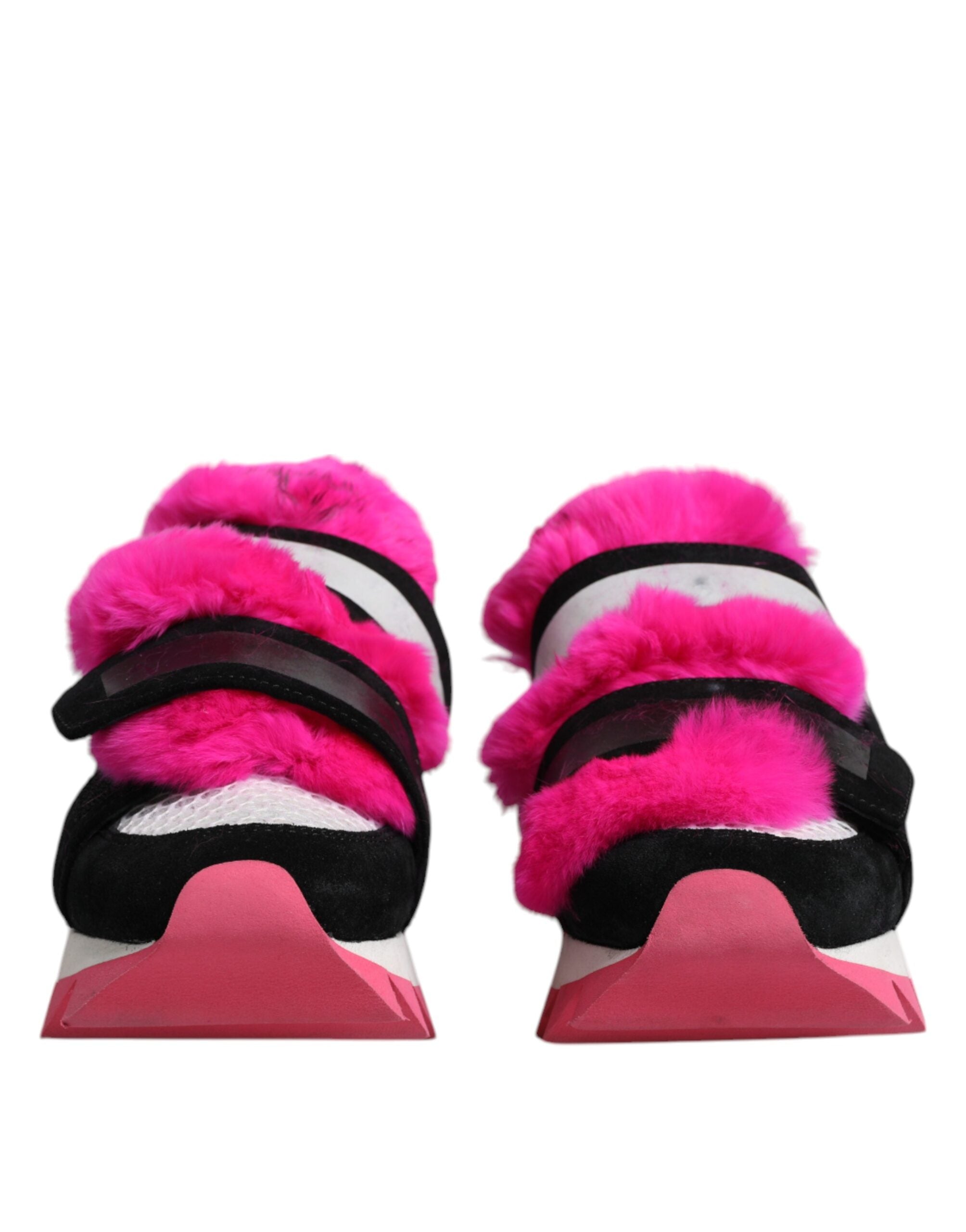 Dolce & Gabbana Black Pink Fur Embellished Sneakers Women's Shoes (Pre-Owned)