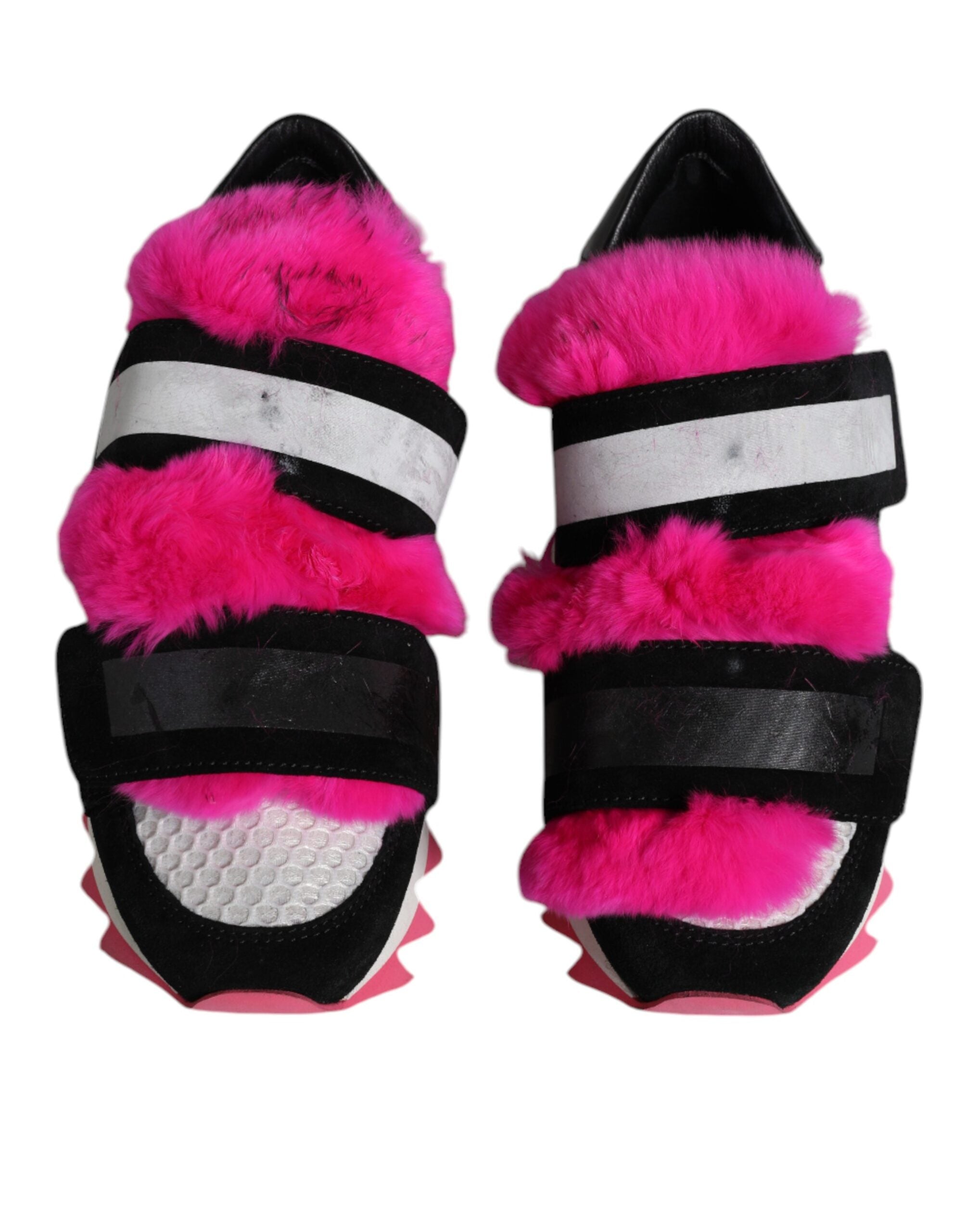 Dolce & Gabbana Black Pink Fur Embellished Sneakers Women's Shoes (Pre-Owned)