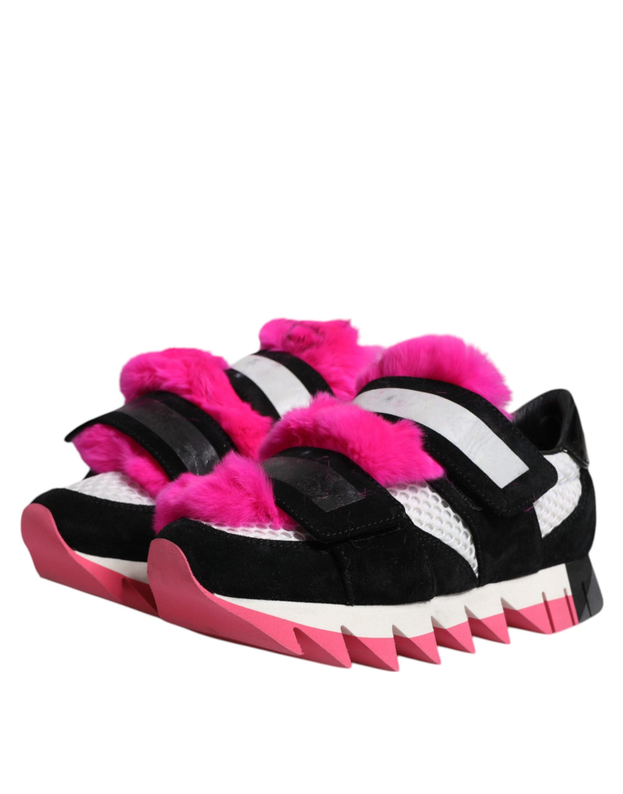Dolce & Gabbana Black Pink Fur Embellished Sneakers Women's Shoes (Pre-Owned)